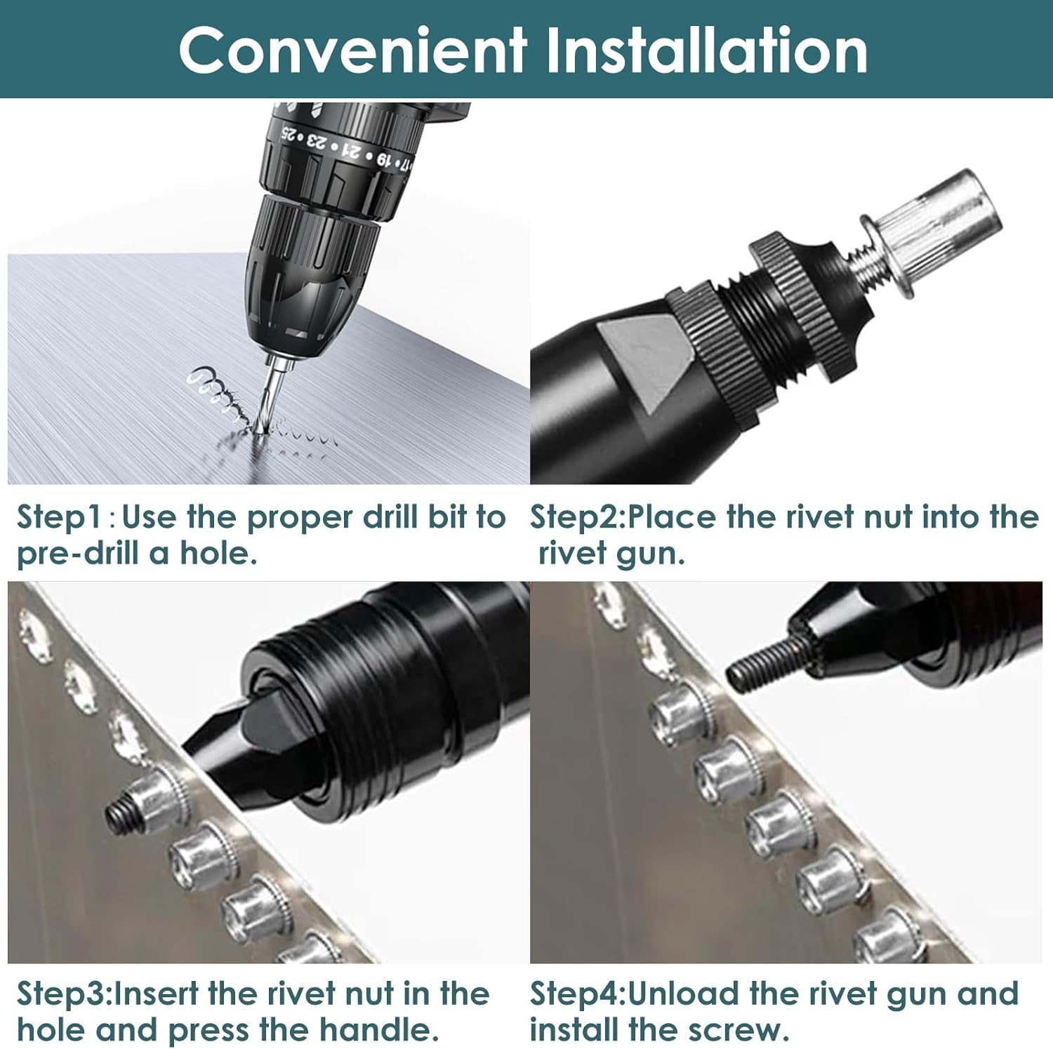 100 Pcs M6 Stainless Rivet Nuts, Rivnuts Set, Flat Head, Steel Rivet Nuts, for Automotive, Furniture, Decoration image number 6