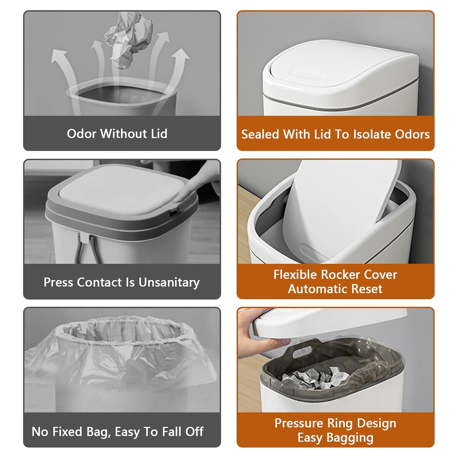 Desktop Trash Can with Lid Table Trash Basket Bedside Plastic Waste Paper Basket Mini Trash Bin for Car Wastebasket for Coffee Shop (White) image number 2