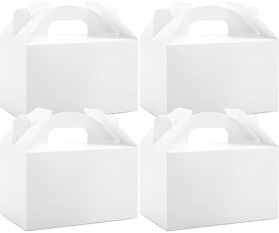 Party Favor Boxes, 50 Pack, 6 X 3.5 X 3.5 Inches Small Treat Boxes, Gable Boxes with Handles, White Treat Boxes, Goodie Boxes for Birthday Party, Wedding, Baby Shower image number 5