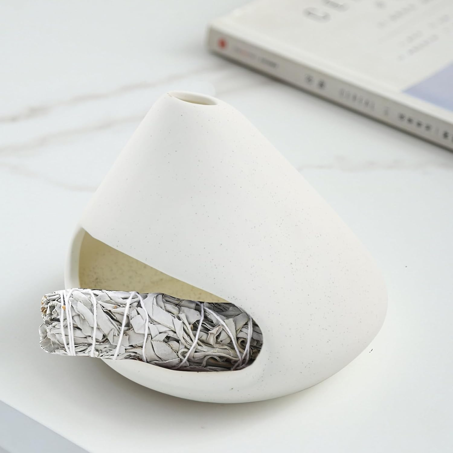 Mrmrkura Ceramic Incense Burner Holder for Palo Santo Sticks, Sage, Incense Sticks - White image number 6