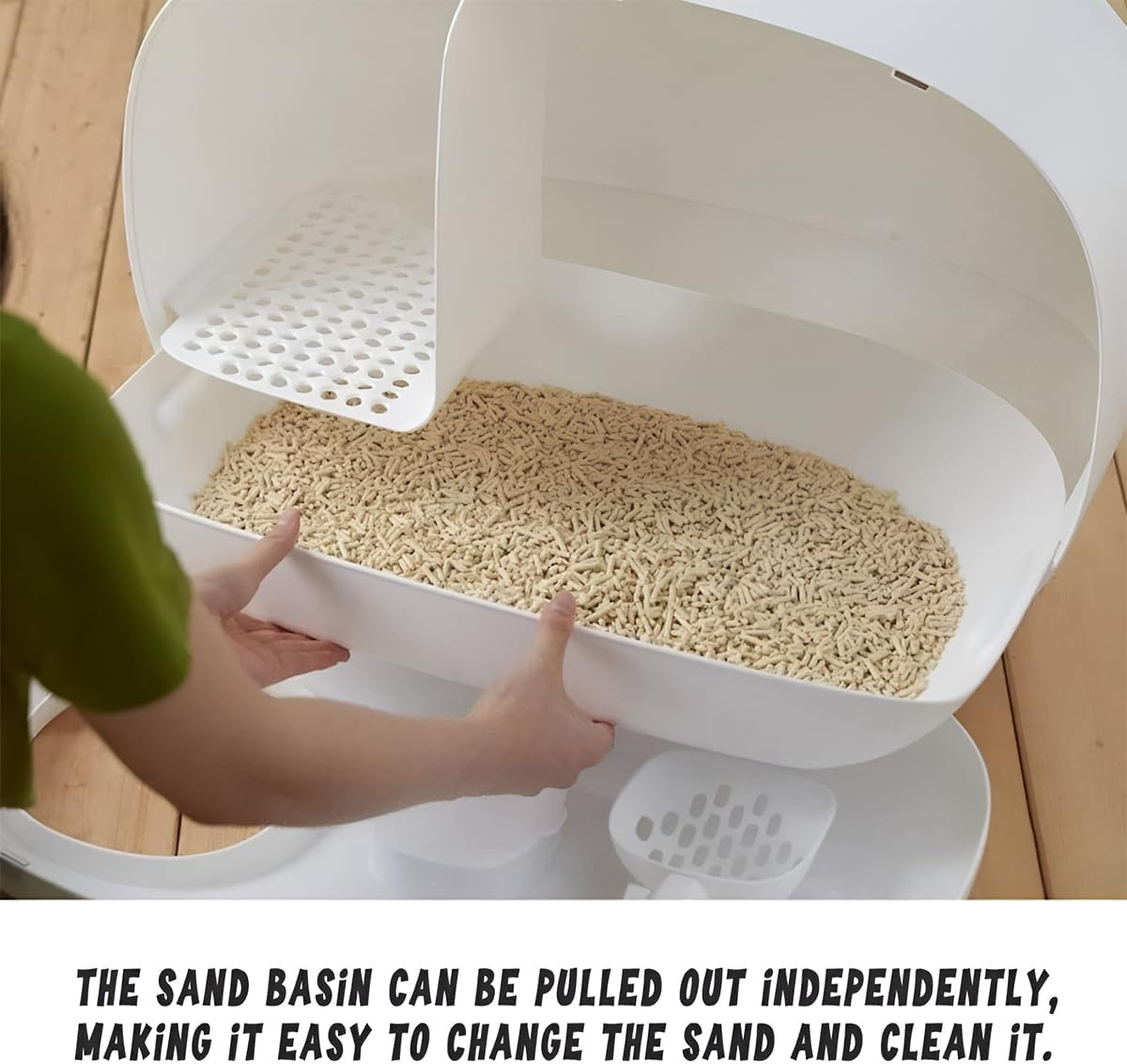 Potato Semi-Closed Cat Litter Box, Large Capacity Drawer Cat Toilet, Durable Pet Supplies with Removable Sand Basin, Easy to Clean for Large Cats, Modern Design, Indoor Use image number 6