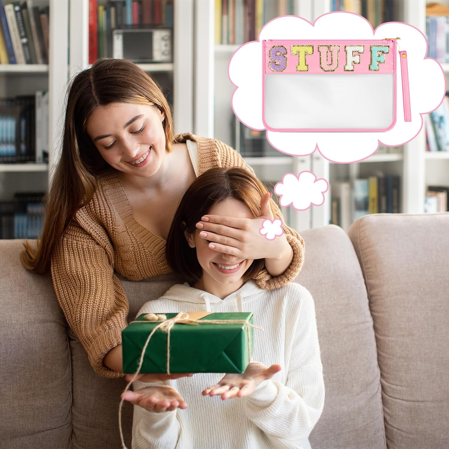 Morcheiong Chenille Letter Bag Clear Zipper Stuff Pouch PVC and Nylon Makeup Bag with Handle for Travel School Gym Beach image number 6