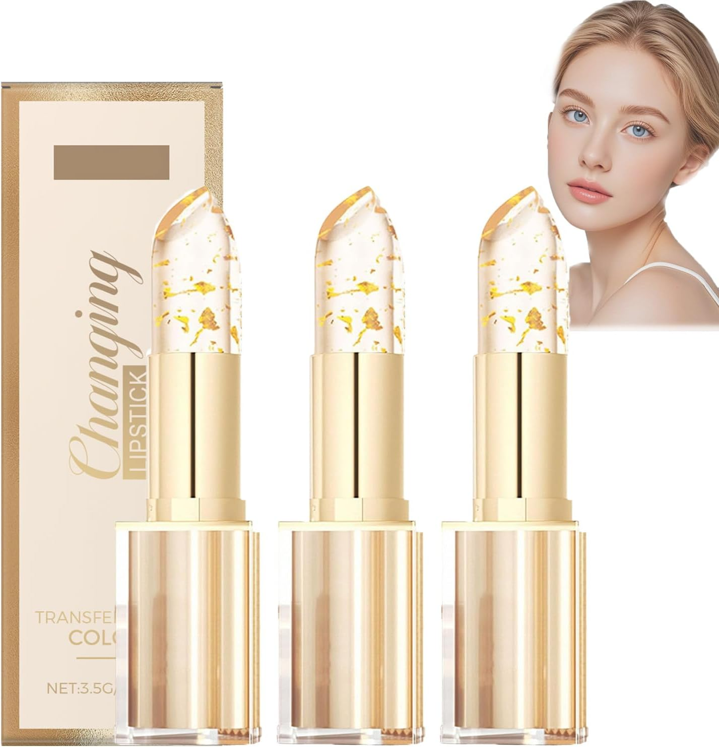 Fenvio Lipstick,Transfer Proof Colour Changing Lipstick,Gold Crystal Lipsticks Colour Changing,Glossy Shine Lips Balm for Women,Transfer Proof & Hydrating Lip Gloss,Plump Lip Makeup Women (2 PCS)