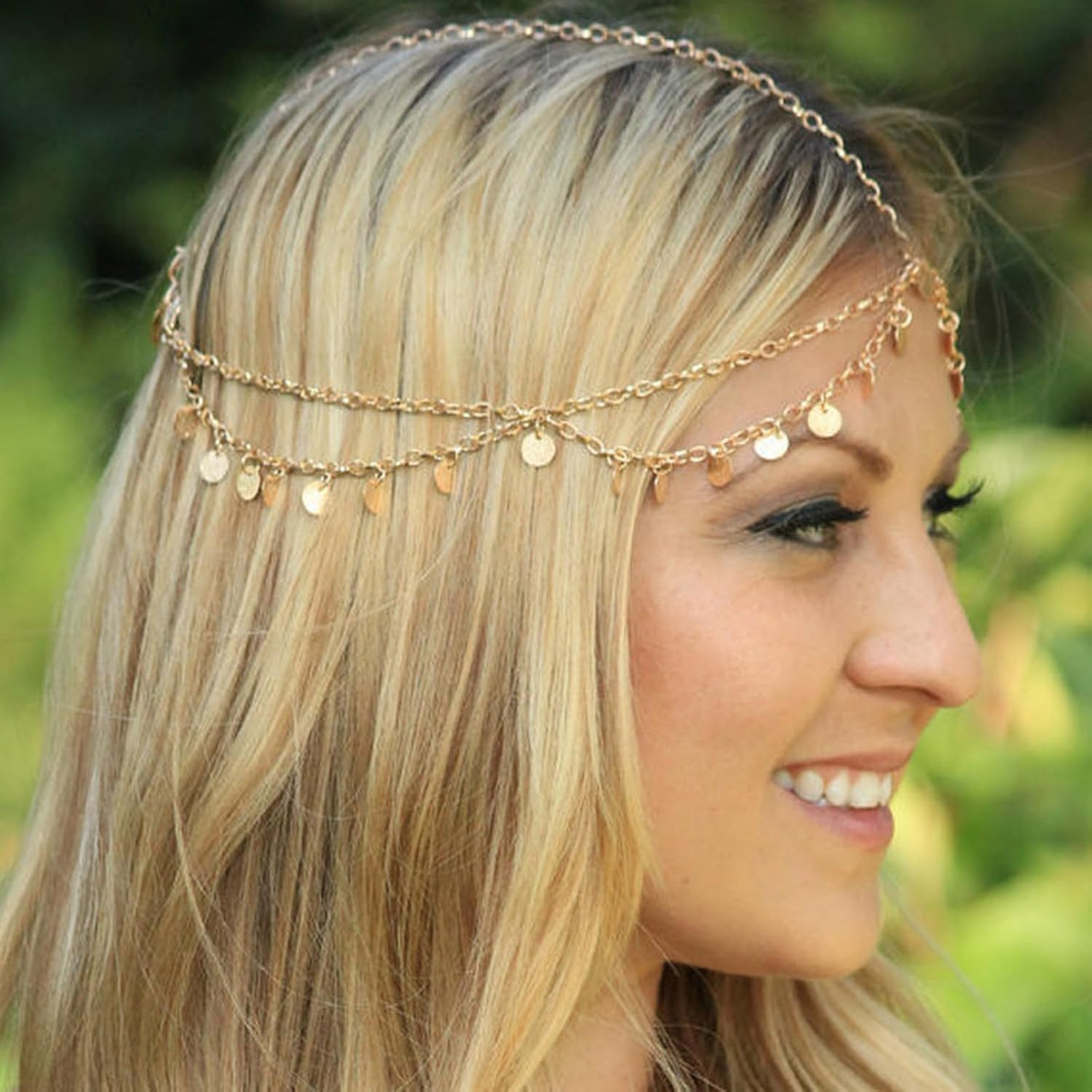 JOOTUEPO Boho Head Chain, Gold Headpiece Tassel Indian Gold Headband, Wedding Hair Accessory Gift for Her Bohemia Vintage Jewelry Forehead Headbands for Women and Girls Wedding Prom