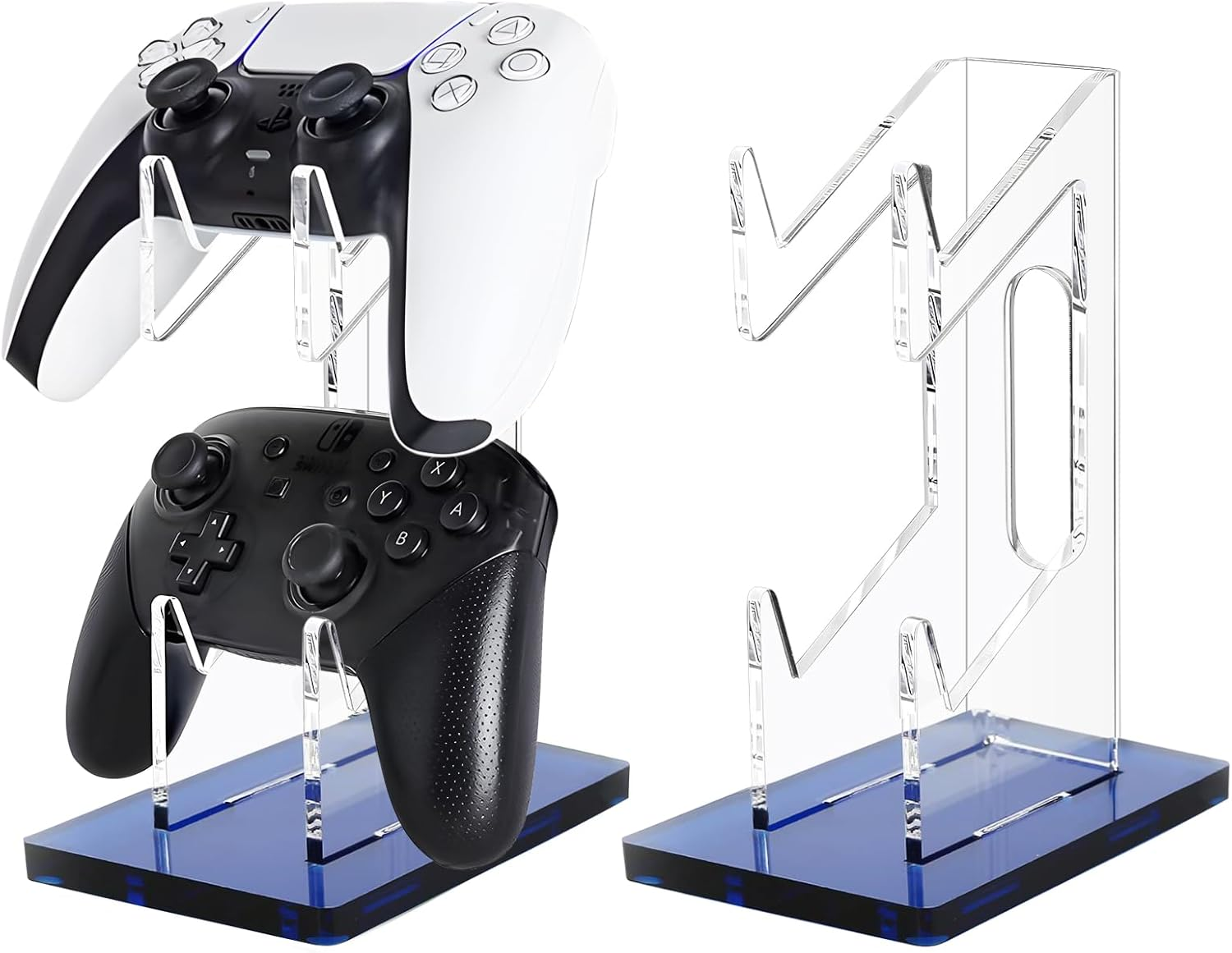 FYY Game Controller Holder 2 Tiers - Universal Dual Controller Stand Headphone Holder, Acrylic Blue Controller Display Stand Compatible with Nintendo Switch Xbox PS5 PS4, Desk Mounts for Controller