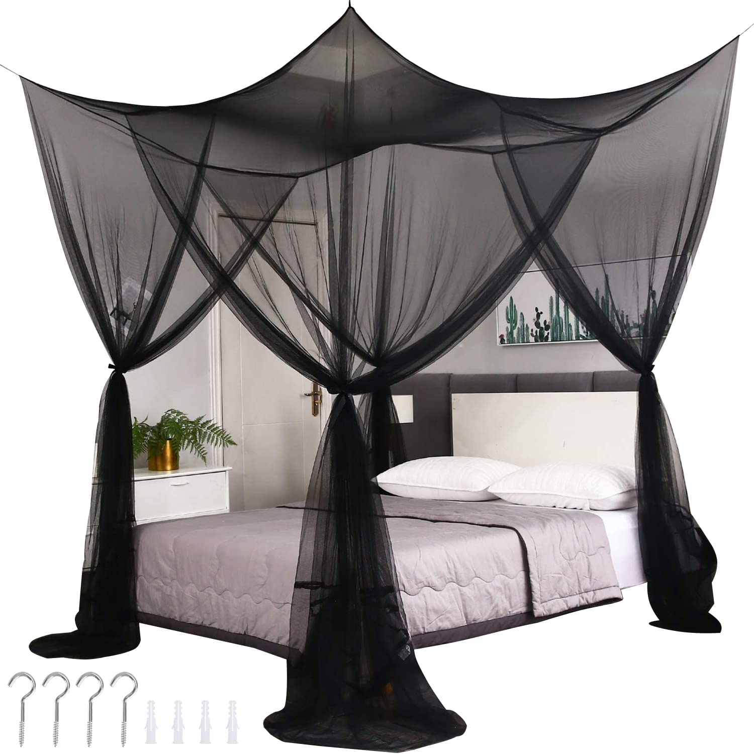 AUTOWT Mosquito Net for Double to King Size Bed Canopy - Mesh Square Mosquito Netting with 4 Openings & 4 Hanging Loops - Bed Curtains from Ceiling for Girls Room image number 2