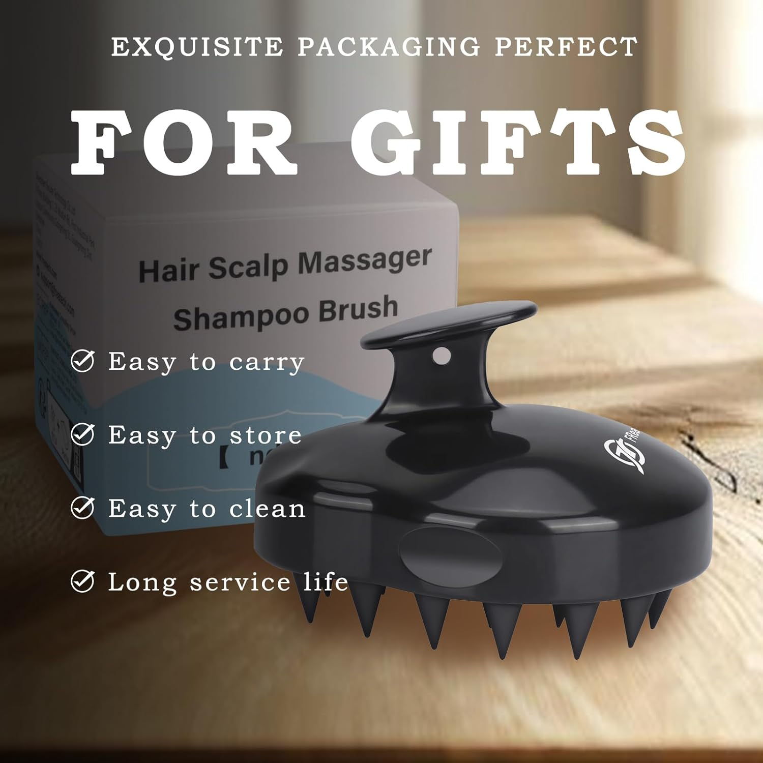 Hair Scalp Massager Shampoo Brush, Freatech [Wet & Dry] Manual Head Scalp Massage Brush, Soft Silicone Bristles Care for the Scalp, Exfoliate and Remove Dandruff, Promote Hair Growth - Black image number 4