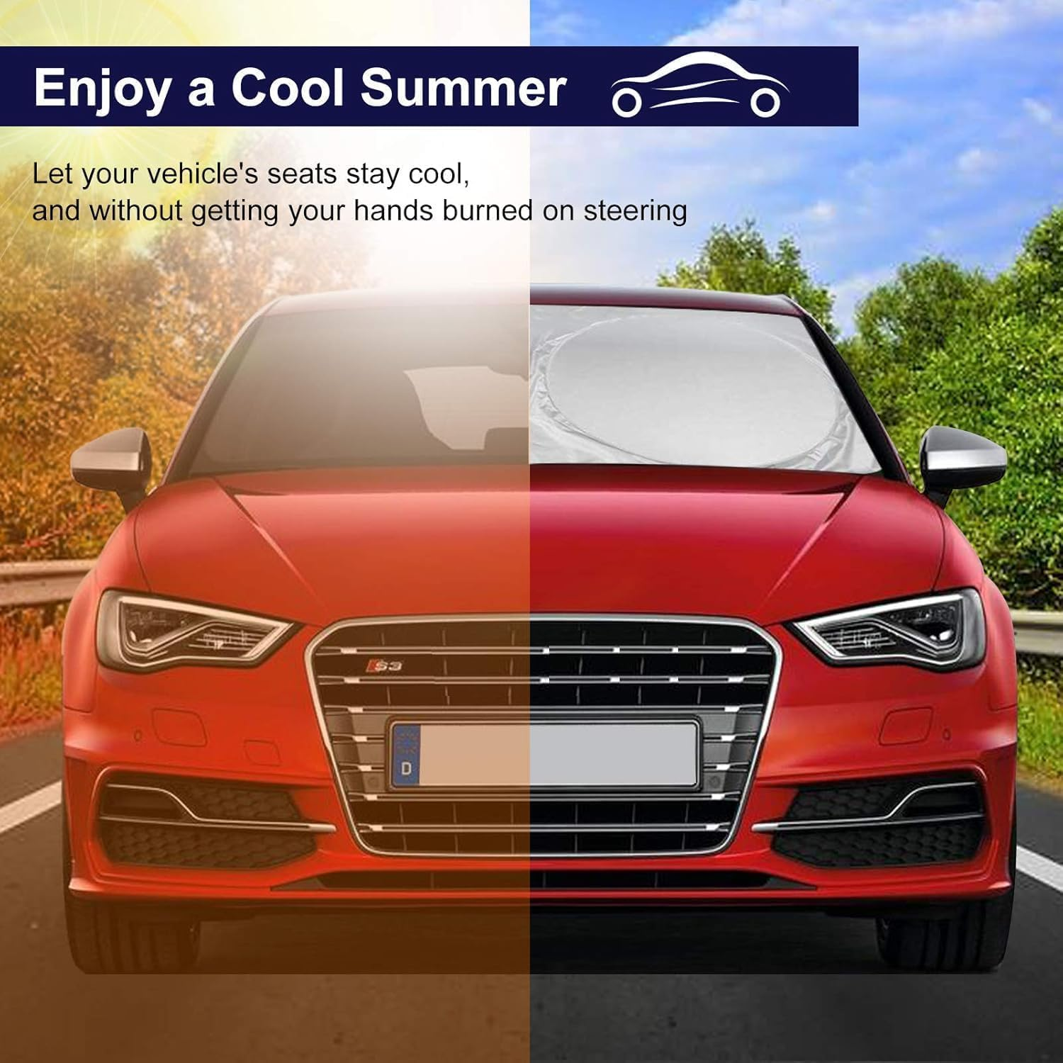 Car Windshield Sun Shade, Foldable Car Front Windshield Sunshade for UV Rays, Sun Glare, Heat Blocking, Keep Your Vehicle Cooler, Universal Auto Interior Protection for Cars, Suvs, Vans image number 5