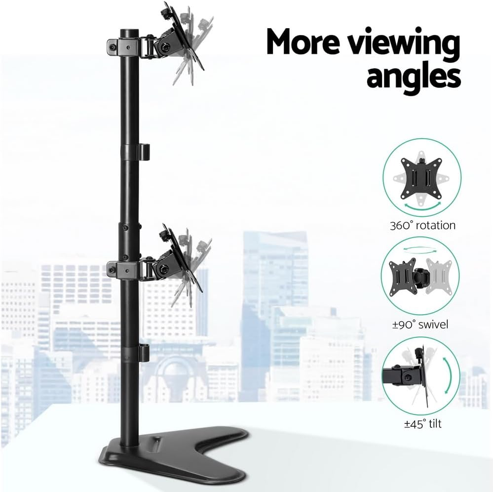 Artiss 32'' Dual Monitor Arm Stand, Heavy Duty Computer Monitors Riser Mount TV Freestanding Mounts Bracket Holder Clamp Home Office Desk Accessories, Adjustable 360&deg; Swivel with Plate Black image number 5