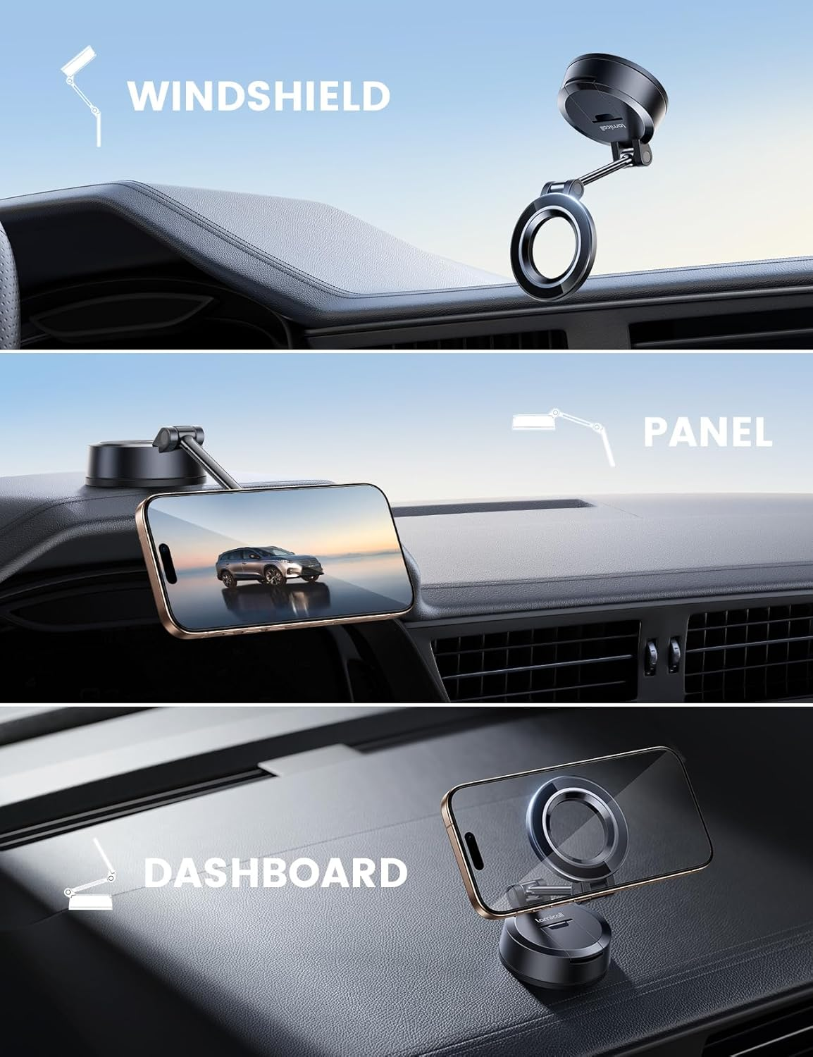 Lamicall for Mag Safe Car Mount [70LBS Powerful Suction] Magnetic Phone Holder for Car, 360&deg; Rotation Suction Cup Phone Mount Dashboard Windshield Fit Iphone 17 Pro Max Air 16 plus 15 14 13 12 image number 2