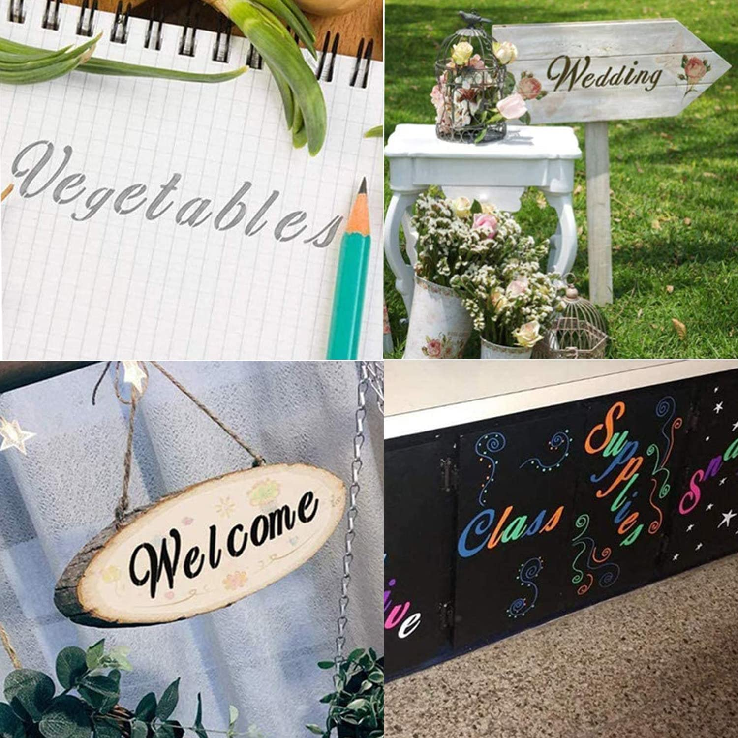 50 Pack Plastic Letter Stencils Alphabet Templates Number Symbol Sign Stencils for Painting on Wood Canvas Ceramic Wall T-Shirt Glass Arts Crafts image number 4