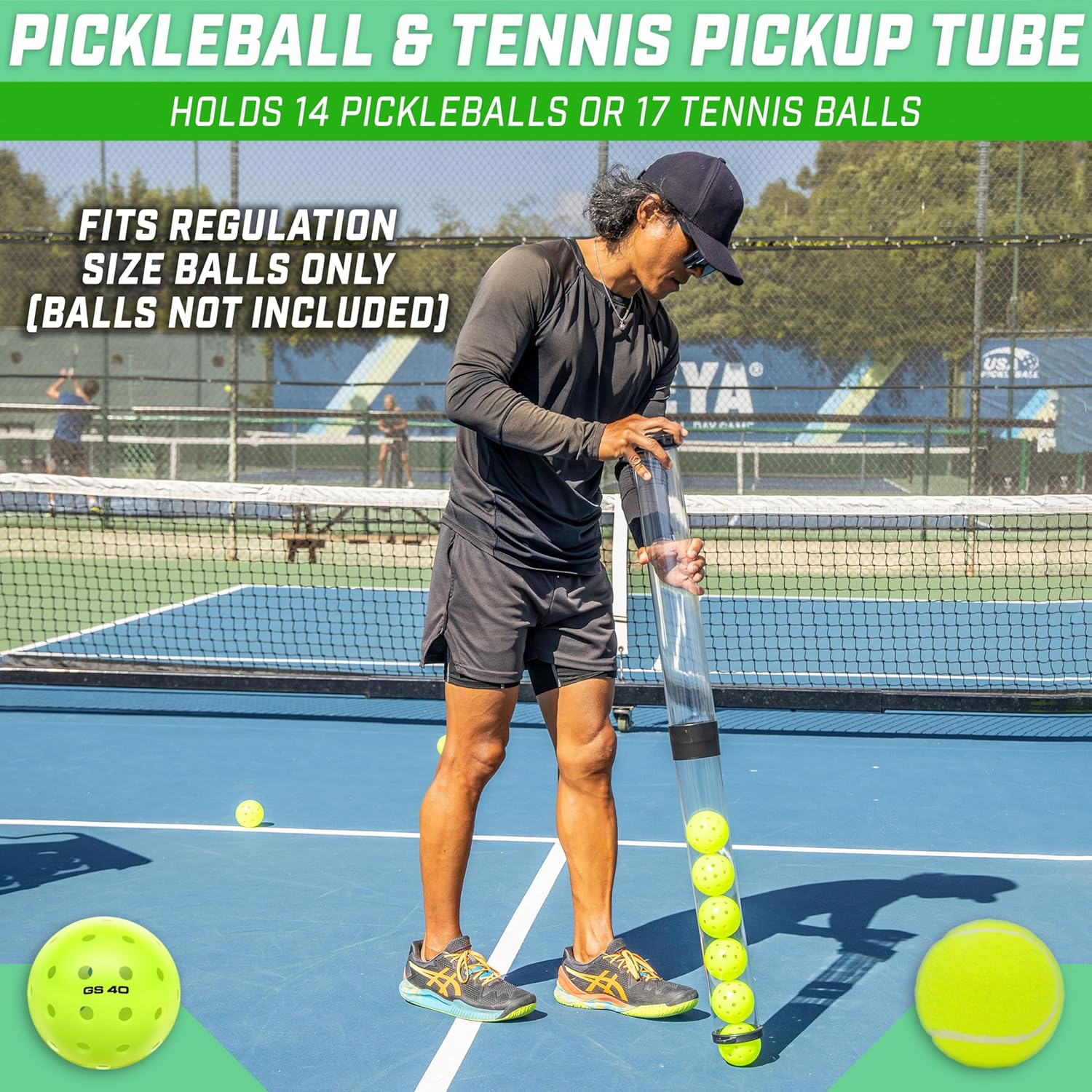 Gosports Pickleball & Tennis Pickup Tube - Ball Retreiver and Holder, Fits 14 Pickleballs or 17 Tennis Balls - No Balls Included image number 3