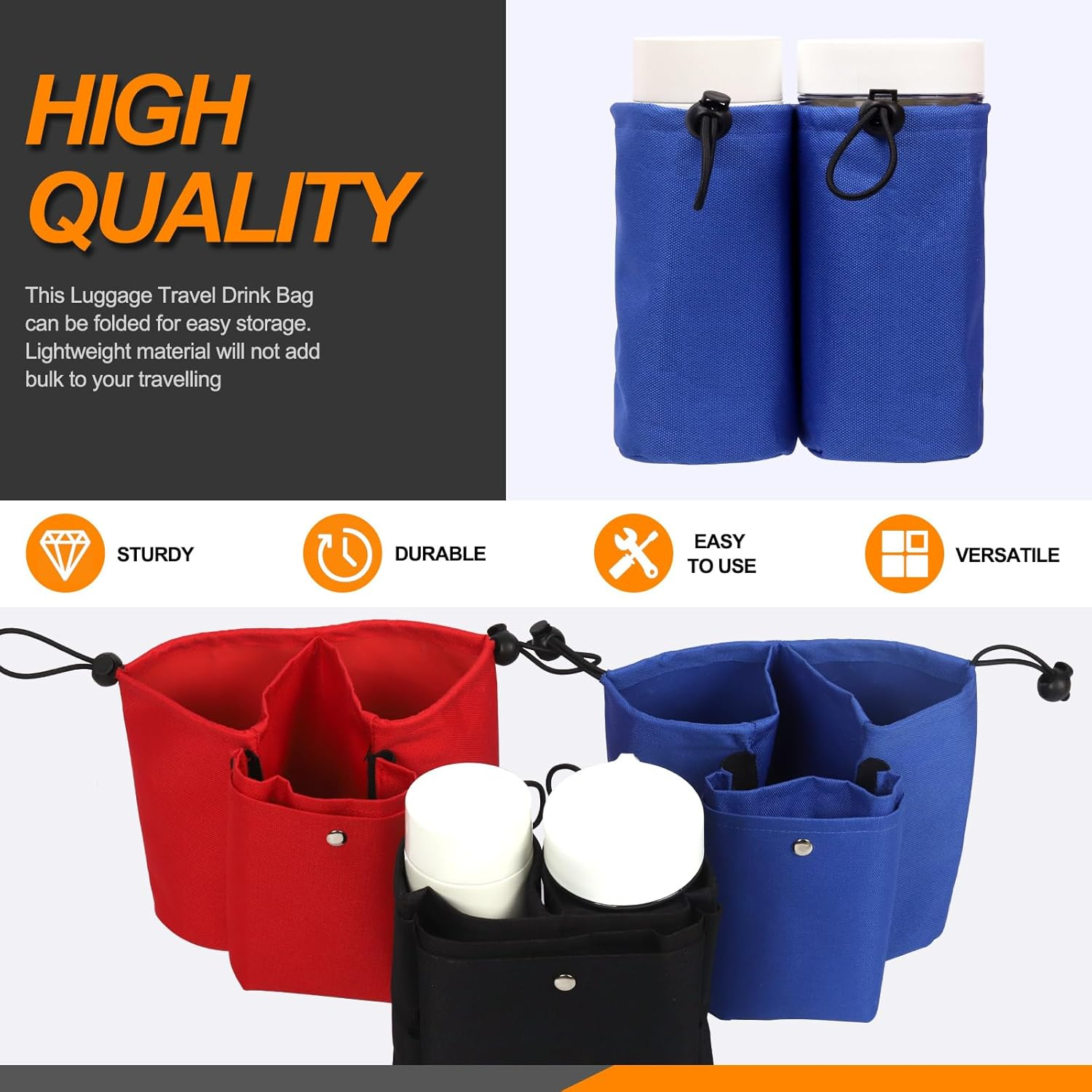 Rustark 1Pcs Black Luggage Travel Cup Holders for Suitcase Free Hands Universal Suitcase Drinks Holder Adjustable Luggage Accessories for Beverages Coffee Mug Gifts for Flight Attendants Travelers image number 3