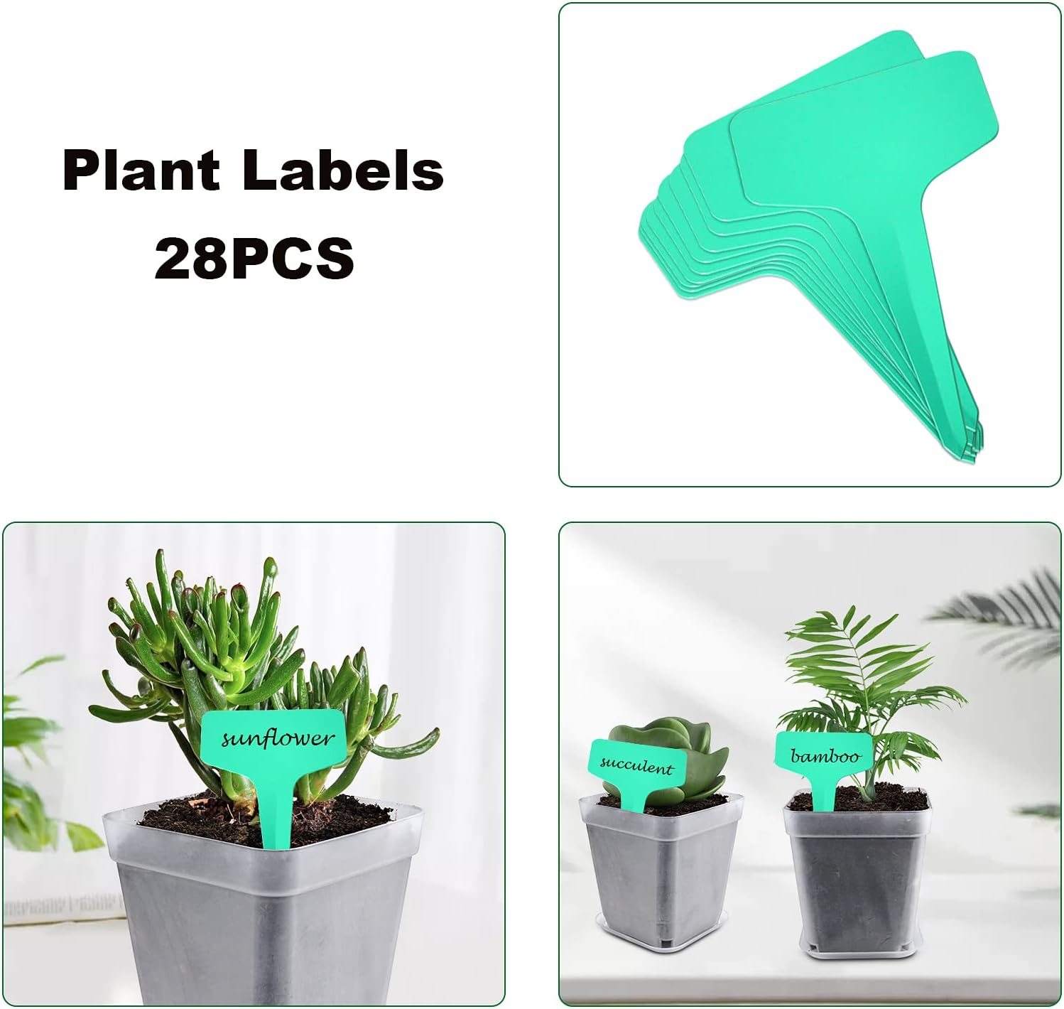 Square Nursery Pots Plastic 28 Pcs 3 Inches with Saucers and Plant Labels Reusable Seedling Pots Frosted Starter Plant Pots Mini Planter for Indoor/Outdoor image number 2