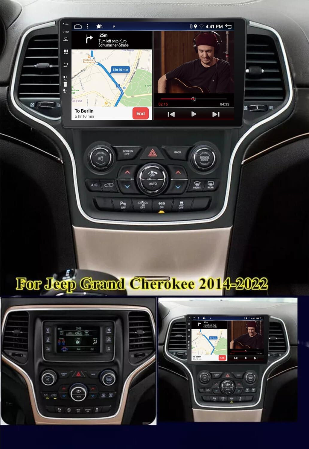 Android 14 IPS Car Stereo for Jeep Grand Cherokee (2014-2022) - 2G+32G - Wireless Carplay/Android Auto - Rear Camera Free - 9 Inch 2 Din - DAB Steering Wheel Fast-Boot DSP Bluetooth GPS Navi