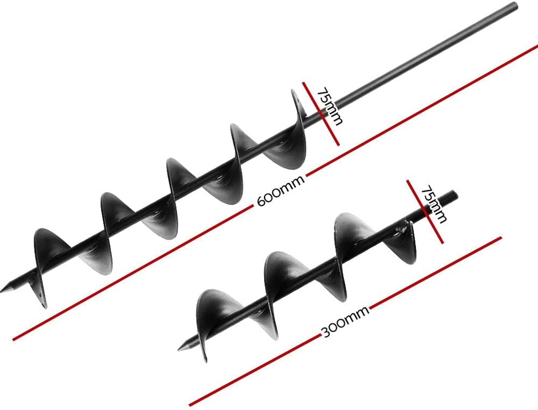 Giantz Auger Drill Bit, 75 X 300/600Mm Garden Augers Drills Spiral Earth Planter Post Hole Digger Bulb Plant Power Tool Accessories Flower Gardening Tools for Planting, High Duty Solid Steel Black image number 2