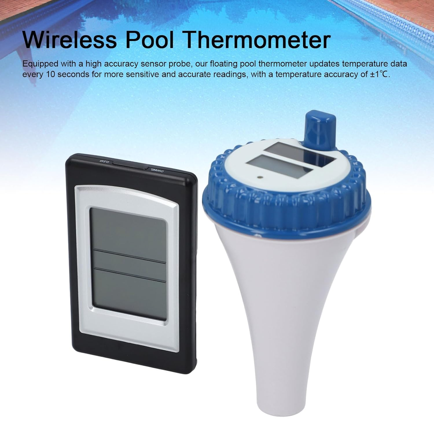 Pool Thermometer Floating, IPX8 Waterproof Solar Powered Digital Pool Thermometer with Large LCD Display Easy to Read Outdoor Water Temperature Gauge for Swimming Pools Spa Hot Tub image number 5