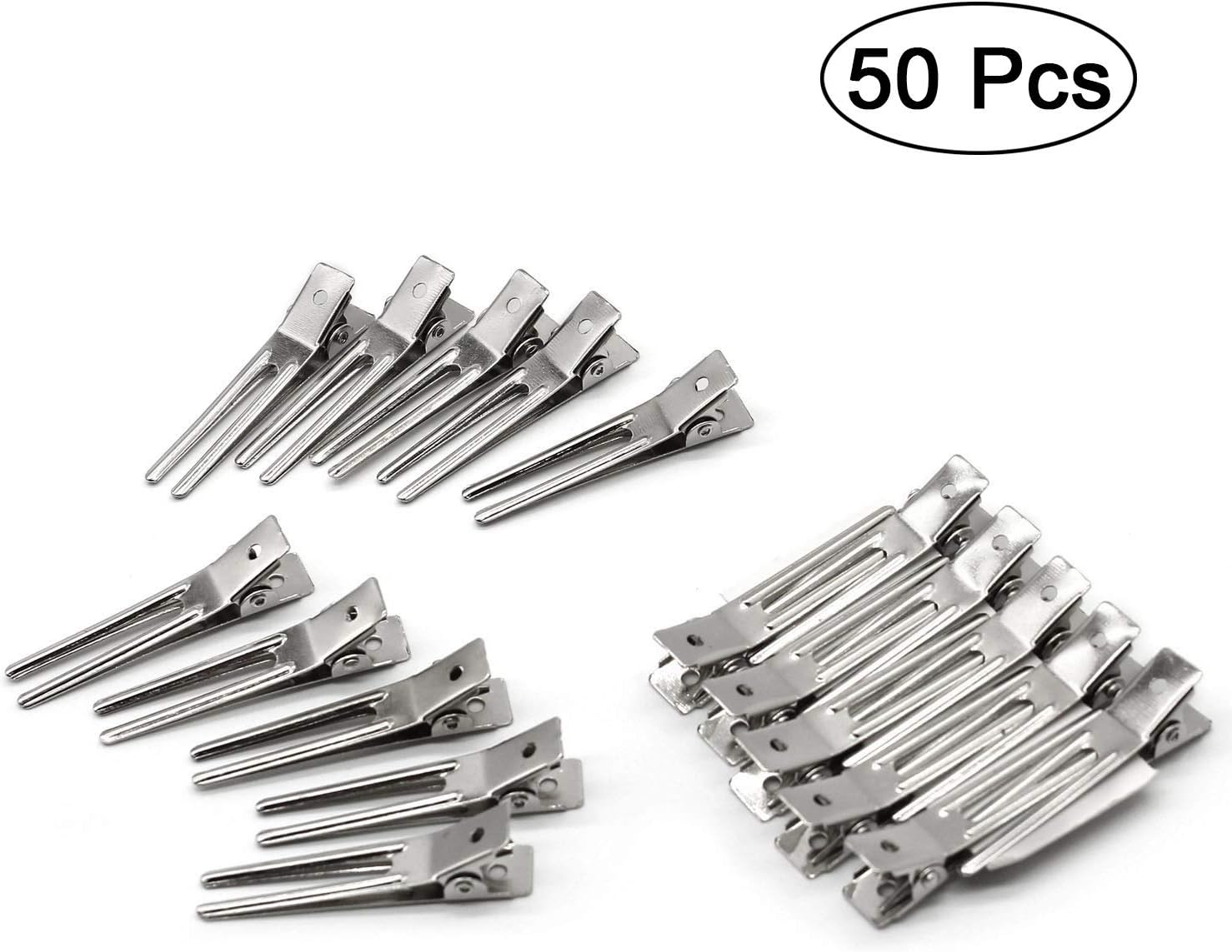 50Pcs Hairdressing Double Prong Curl Clips, 1.8Inch Curl Setting Section Hair Clips Metal Alligator Clips Hairpins for Hair Bow Great Pin Curl Clip Styling Clips for Hair Salon Barber (Silver) image number 4