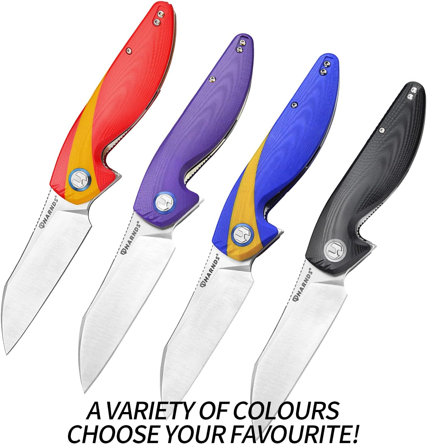 Harnds Parrot Premium Folding Knife with Sandvik 14C28N Blade 3.58" and G10 Handle with Clip, for EDC Outdoor Camping Hunting (Red & Yellow) image number 2