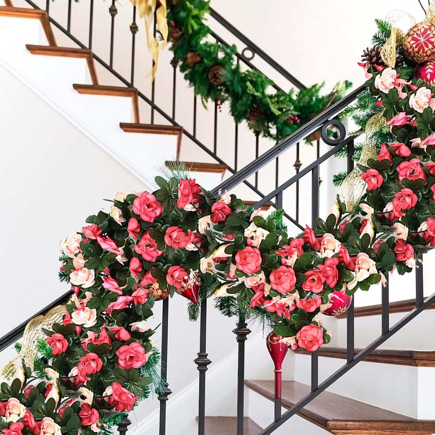 Bacucine Flower Garland 8PCS 63Ft Artificial Rose Vine Hanging Flower Vines with Green Leaves Floral Garland for Wedding Wall Arch Party Decor (Pink) - Pink image number 3