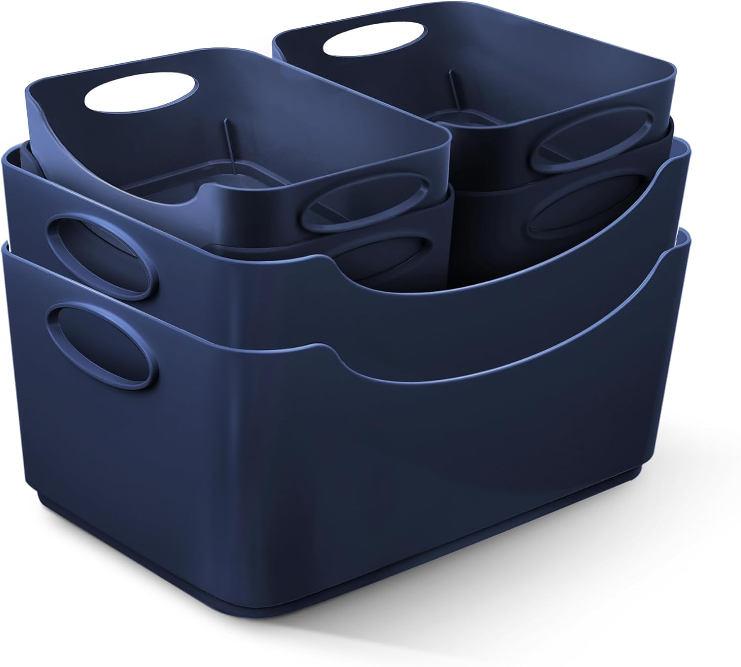 KEPLIN Plastic Studio Basket - Container Boxes for Storage Organising in Home or Office - Suitable for Shelfs Drawers Laundry Cupboard (Navy, Set of 6) image number 2