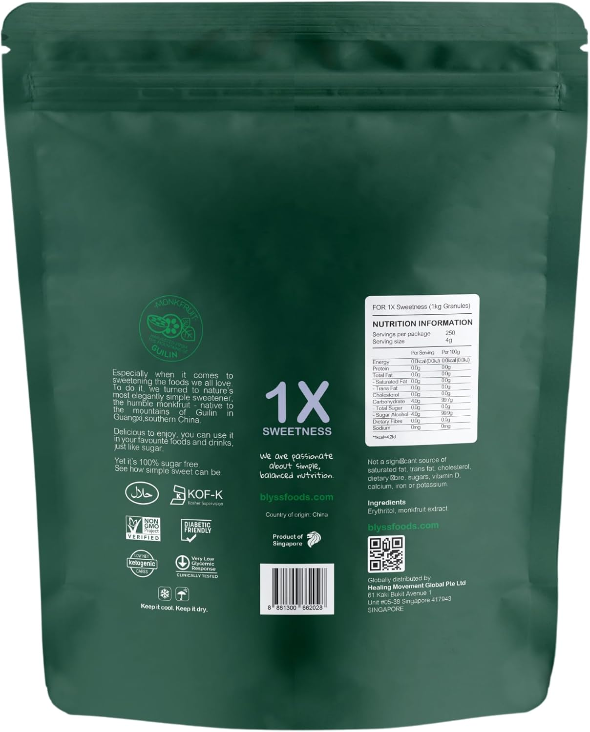 Blyss Natural Zero-Gi Monk Fruit Sweetener - 1Kg Granular, Keto & Diabetic Friendly, Sugar Substitute, Erythritol Blend, Vegan, Low Carb, Zero Aftertaste image number 1