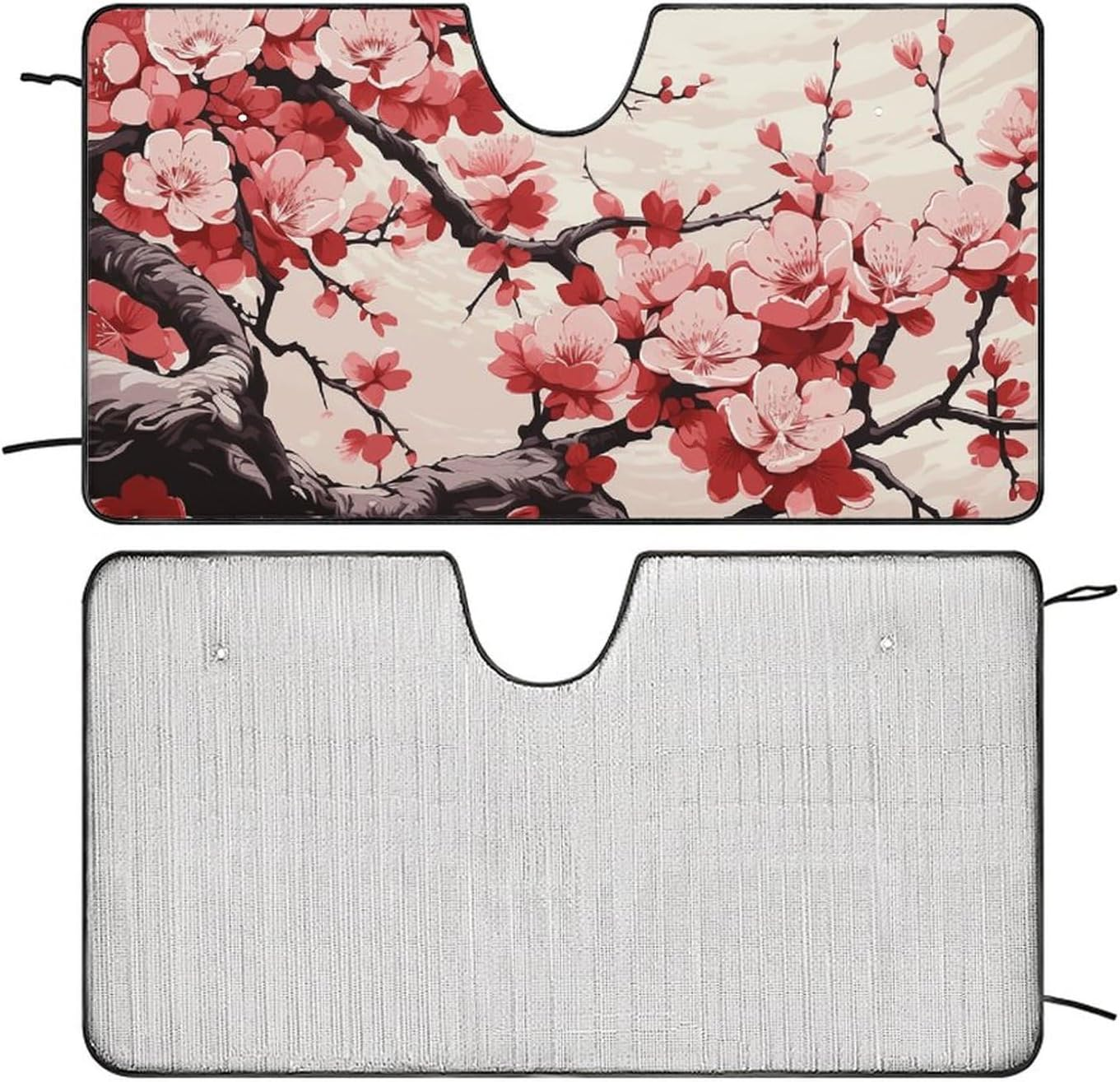 Car Windshield Sunshade, Japanese Floral Cherry Blossom Print Car Sun Guard Foldable Windshield Sunshade Car Sunshield for Sedans, Suvs, and Trucks image number 2