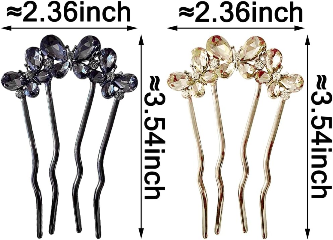 Four-Tooth Fork Crystal Butterfly Hair Comb for Inserting Champagne Black Butterflies Hair Combs Rhinestone Butterfly Hair Comb Hair Butterflies Side Comb Hair Combs for Plugging Hair Accessories image number 1