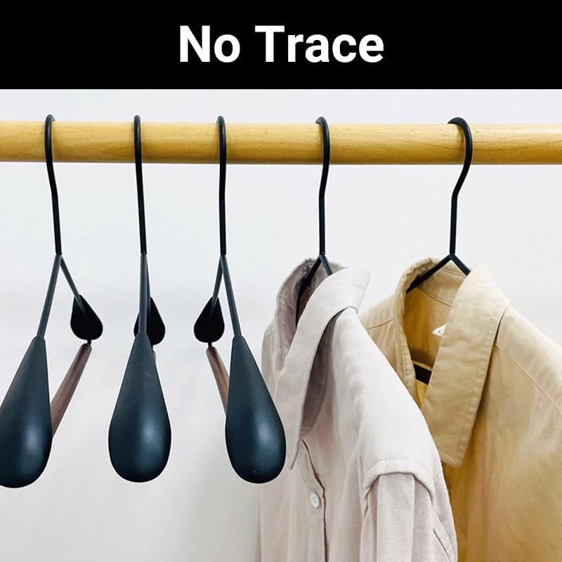 AIMALL 6Pcs Nordic Style Seamless Clothes Hangers 16.9X8.3In Black Iron-Wood Non-Slip Beech Wooden Hanger Set for Closet Coat Shirt Pants Heavy Duty Hanging Storage image number 1