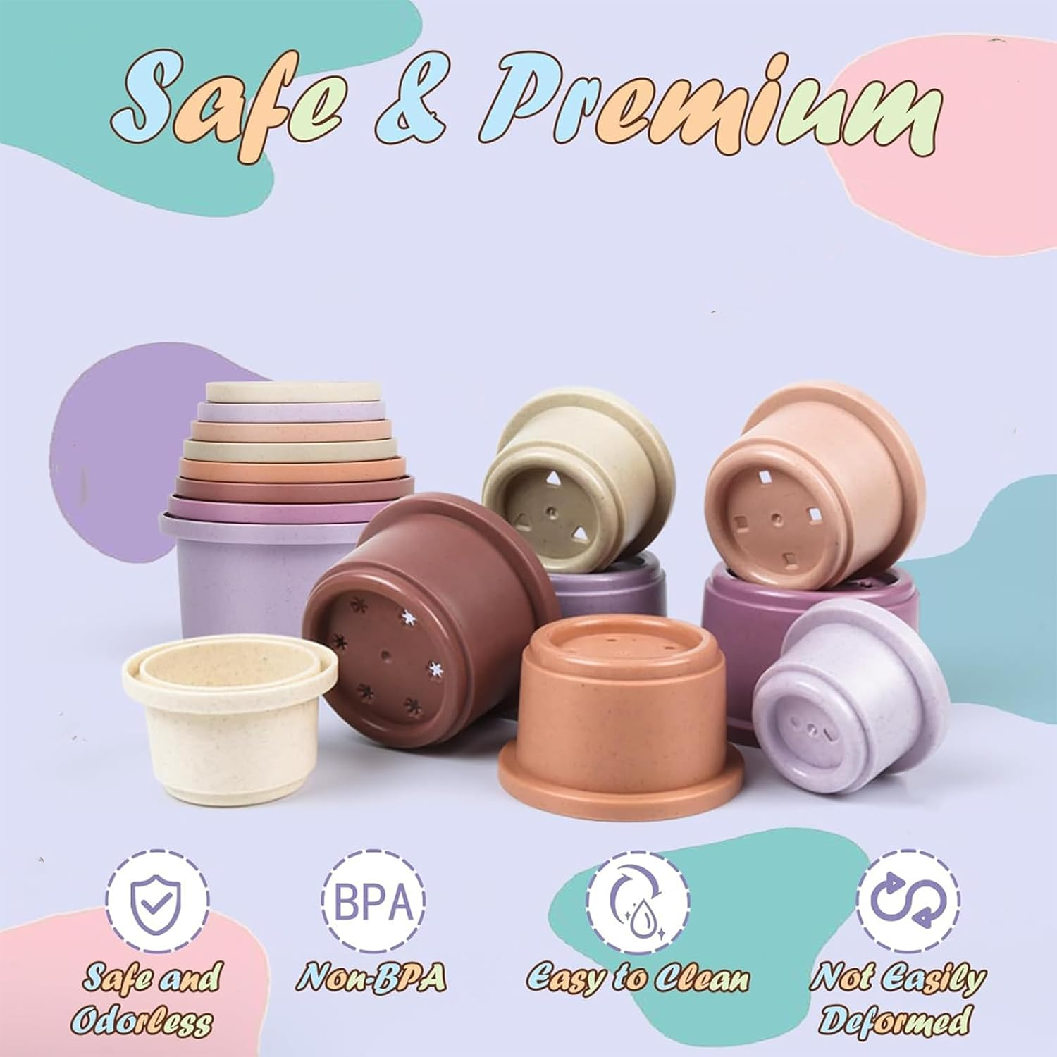 Yeanifeana 8 Pcs Stacking Cups for Rabbits, Reusable Plastic Bunny Toys with Treat Holes, Multi-Colored Nesting Cups for Small Animals Food Hiding & Interactive Play image number 5