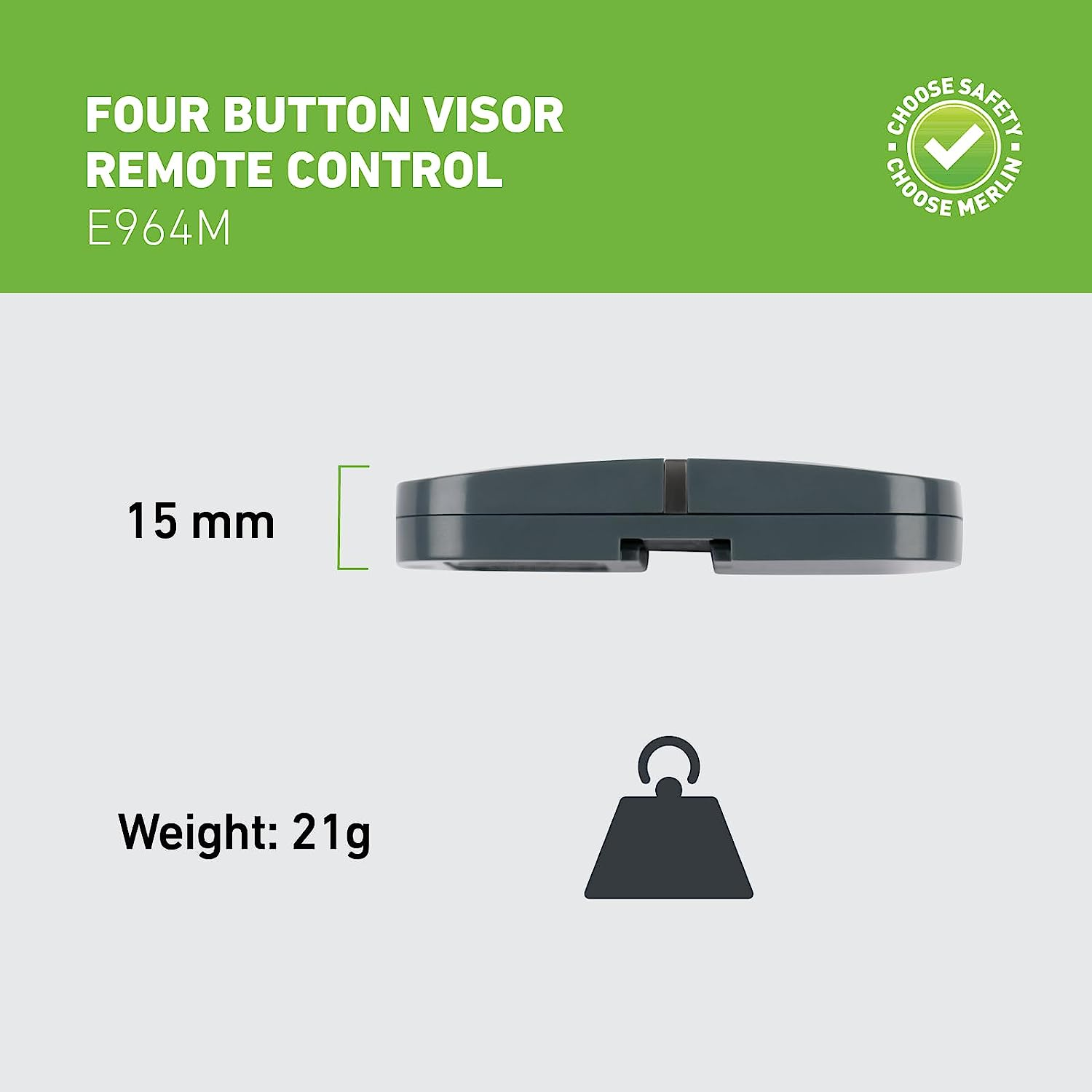 Merlin E964M Four Button Car Visor Garage Remote Control (Security+2.0 & Security+) Compatible for Merlin & Chamberlain Garage Door Openers, Control 4 Garage Door Opener, Car Visor Clip Included image number 1