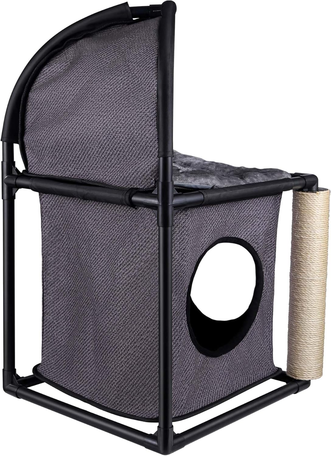 Goetland PVC Modern Cat Condo Cat House Cat Tree Small Cat Tower Bed Scratching Post Dangling Ball Hole for Kitty Indoors Cat Gray image number 4