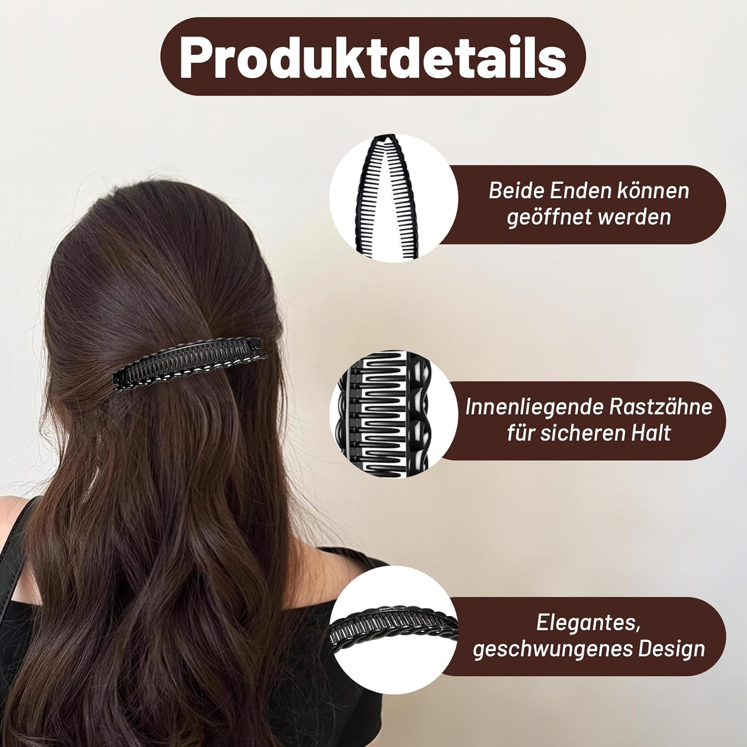 Set of 4 Banana Hair Clips, Banana Hair Clips for Women, Banana Clip Hair for Long Hair, Banana Clip Hair with Stable Hold, Women'S Hair Clips, Black, Brown, White and Transparent image number 6