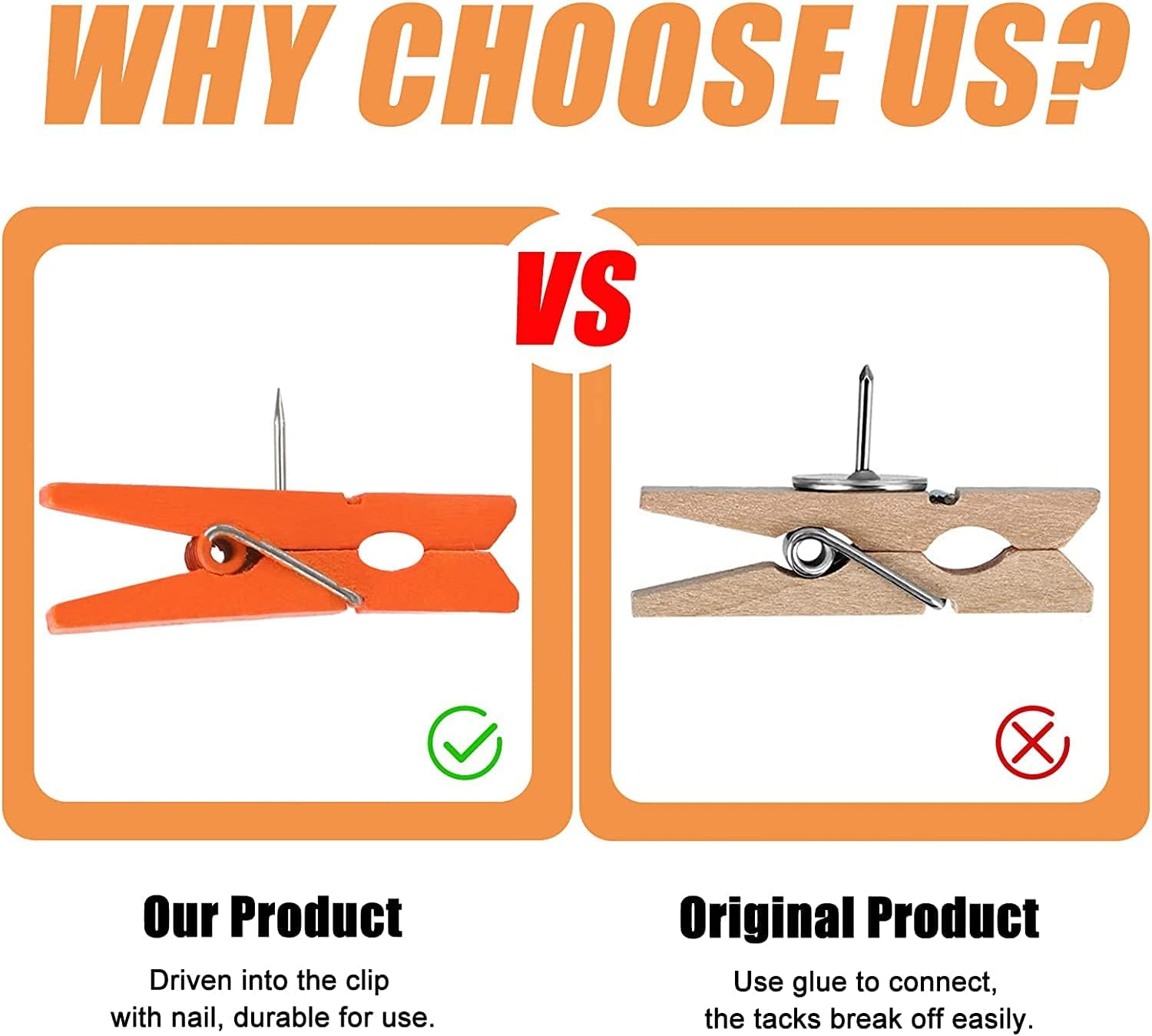 50 PCS Colorful Push Pin with Wooden Clips, Durable, Decorative Pushpins Tacks Thumbtacks for Cork Board Artworks Notes Photos, Craft Projects, Offices and Homes (8 Colors) image number 5