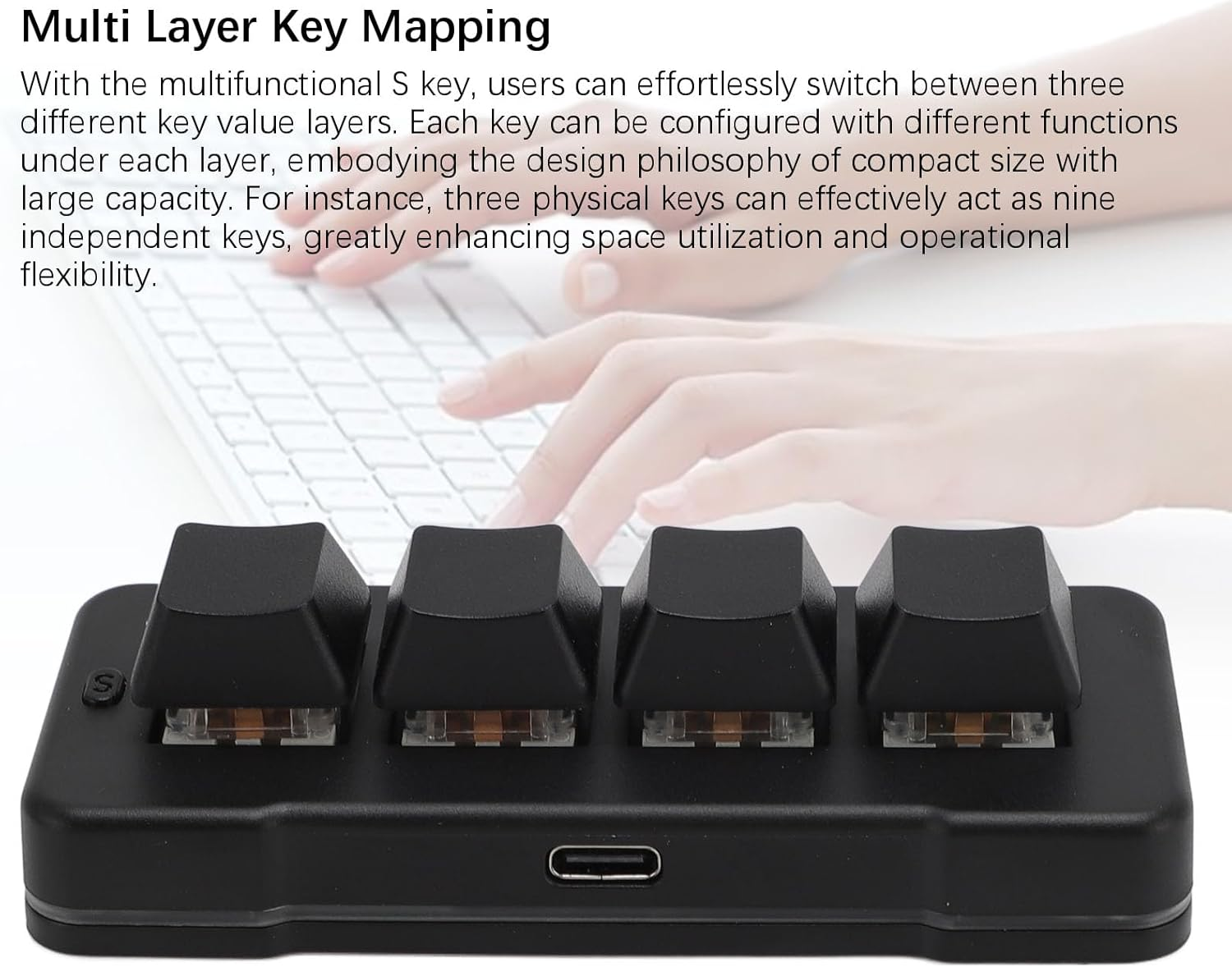 4 Key Mini Keypad, One Handed Mechanical Gaming Keyboard, Wired USB Programming Macro Keypad with RGB Dynamic Lighting for Game Editing Working image number 3
