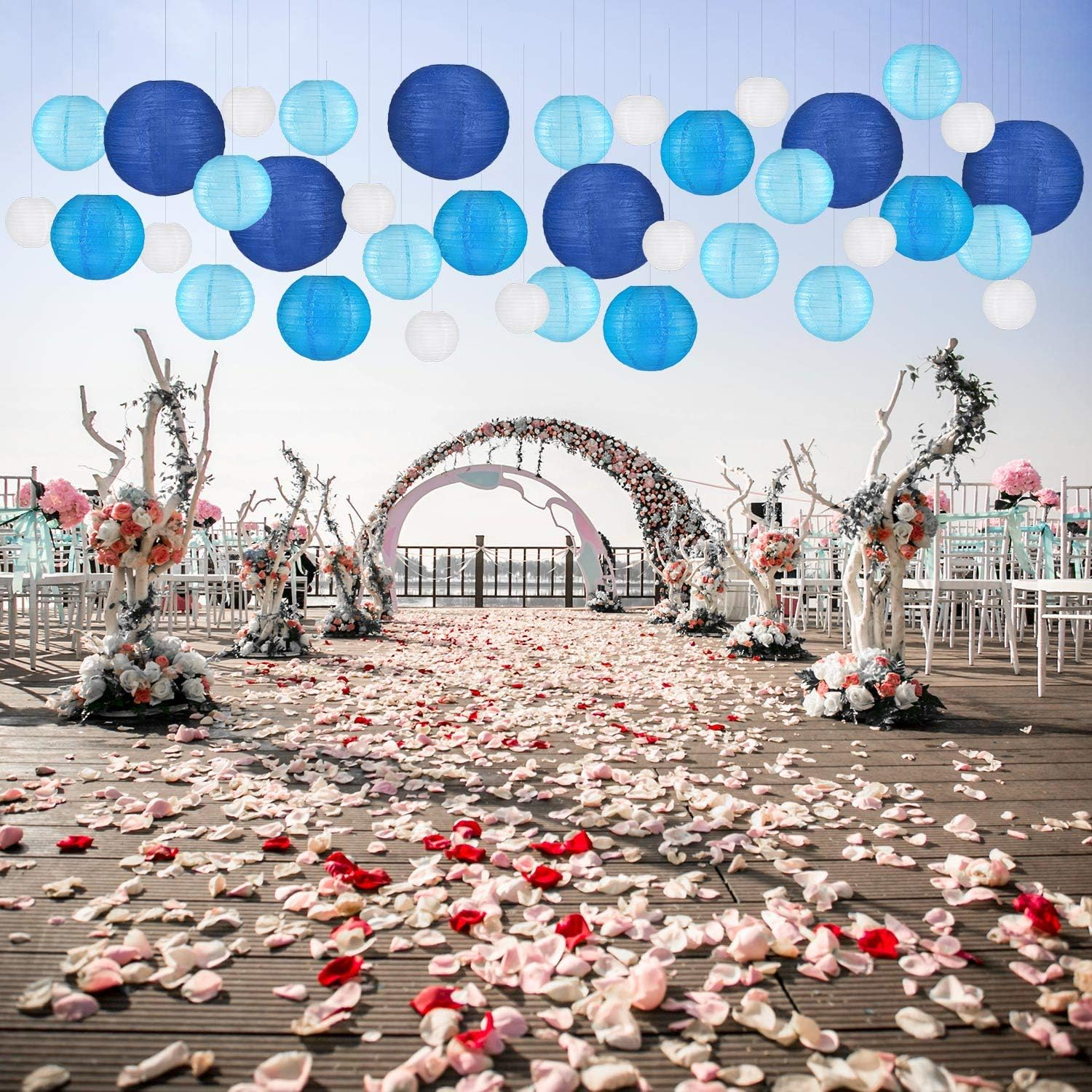 12PCS Paper round Lantern for Birthday Bridal Wedding Baby Shower Festival Party Decoration - Great for Indoor or Outdoor (Blue) image number 5