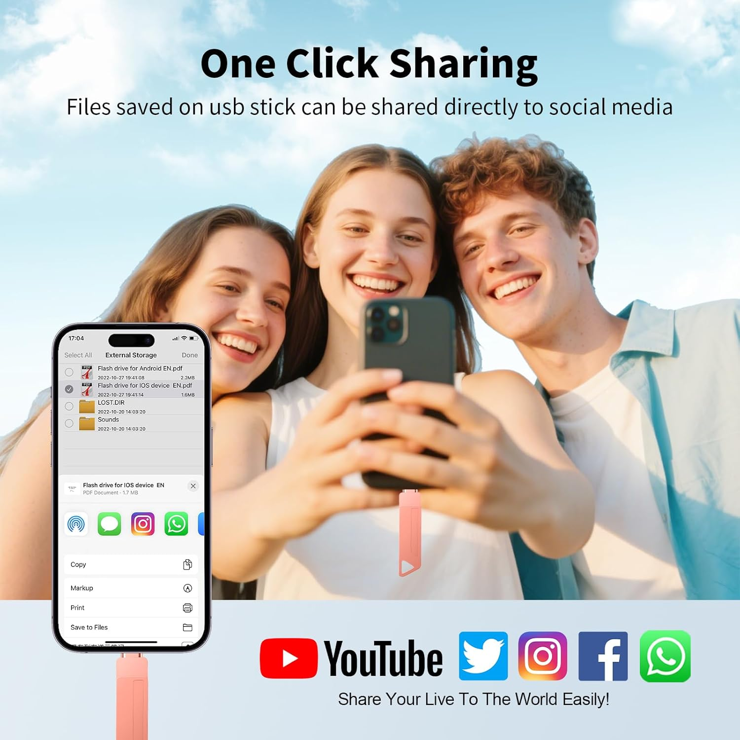 512GB Flash Drive for Phone - High Speed Transfer USB Stick, USB Storage Photo Stick for Backup, 3 in 1 USB Drive for Ios/Android/Computer/More Device (Pink) image number 5