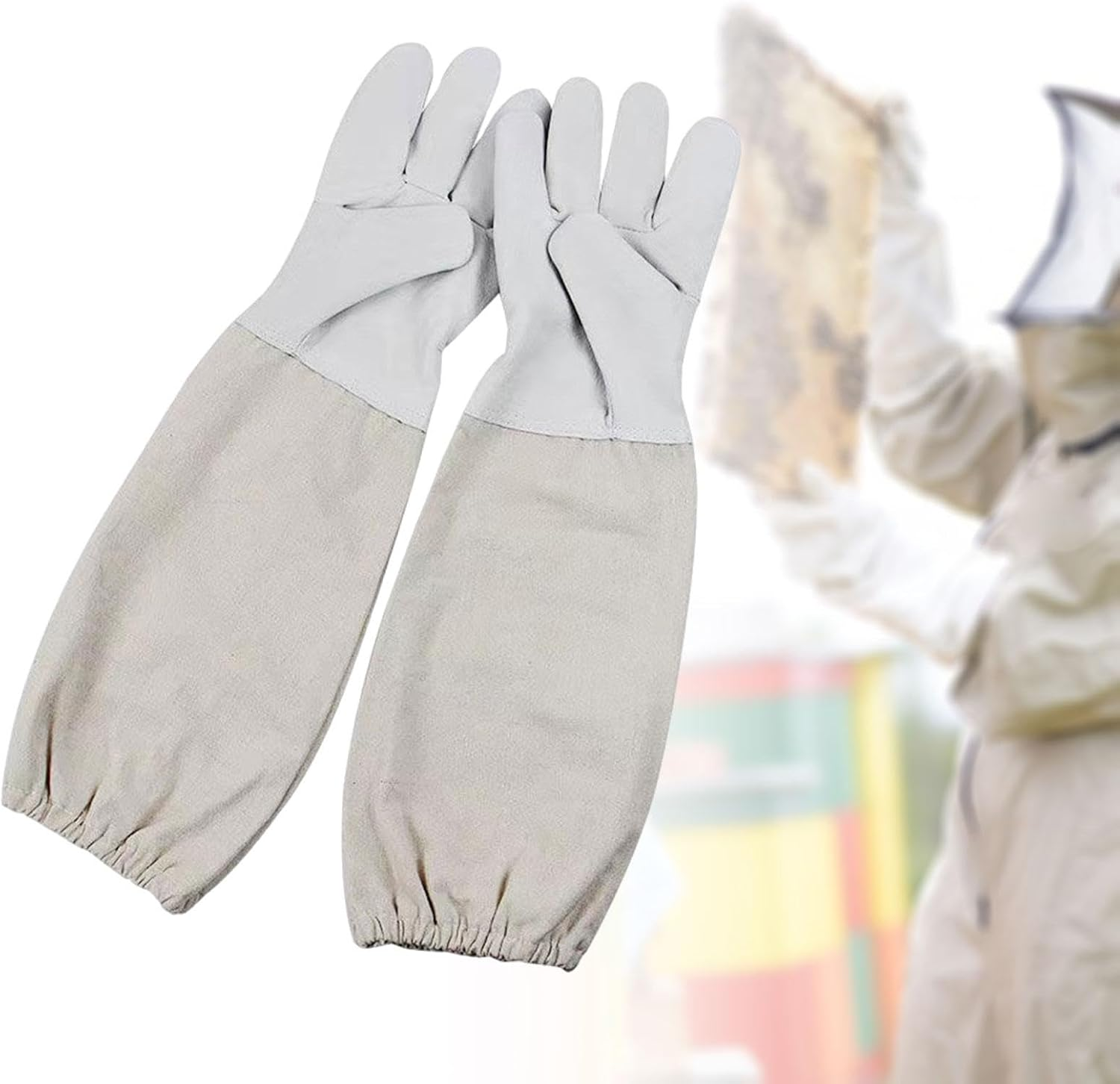 Perfk 2Pcs Beekeeping Gloves Beekeeper Gauntlets Beekeeping Supplies Tools Gardening Protective Sleeves Hand Protection for Adults, XL image number 4