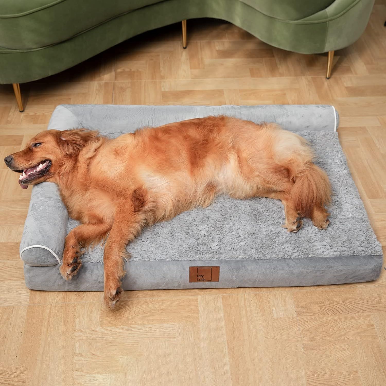 Bolster Dog Bed for Extra Large Dogs, Memory Foam Orthopedic L-Shape Dog Beds with Removable Washable Cover, Cozy Plush Dog Sofa, Pet Bed with Waterproof Lining and Nonskid Bottom image number 6