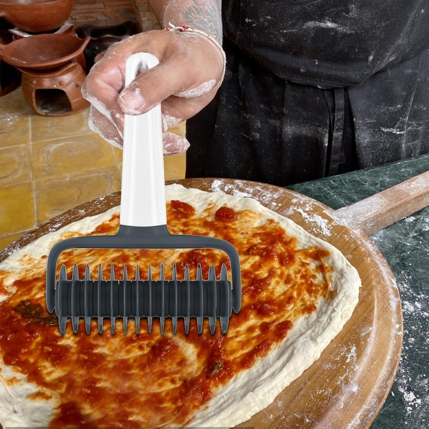 THJOPOKEEL Pizza Lattice Cutter Pastry Lattice Roller Cutter with Long Handle Pizza Bread Pastry Crust Roller Cutter, for Baking Tool for DIY Pastry Bread Pizza Dough Pastry Crust Roller Cutter