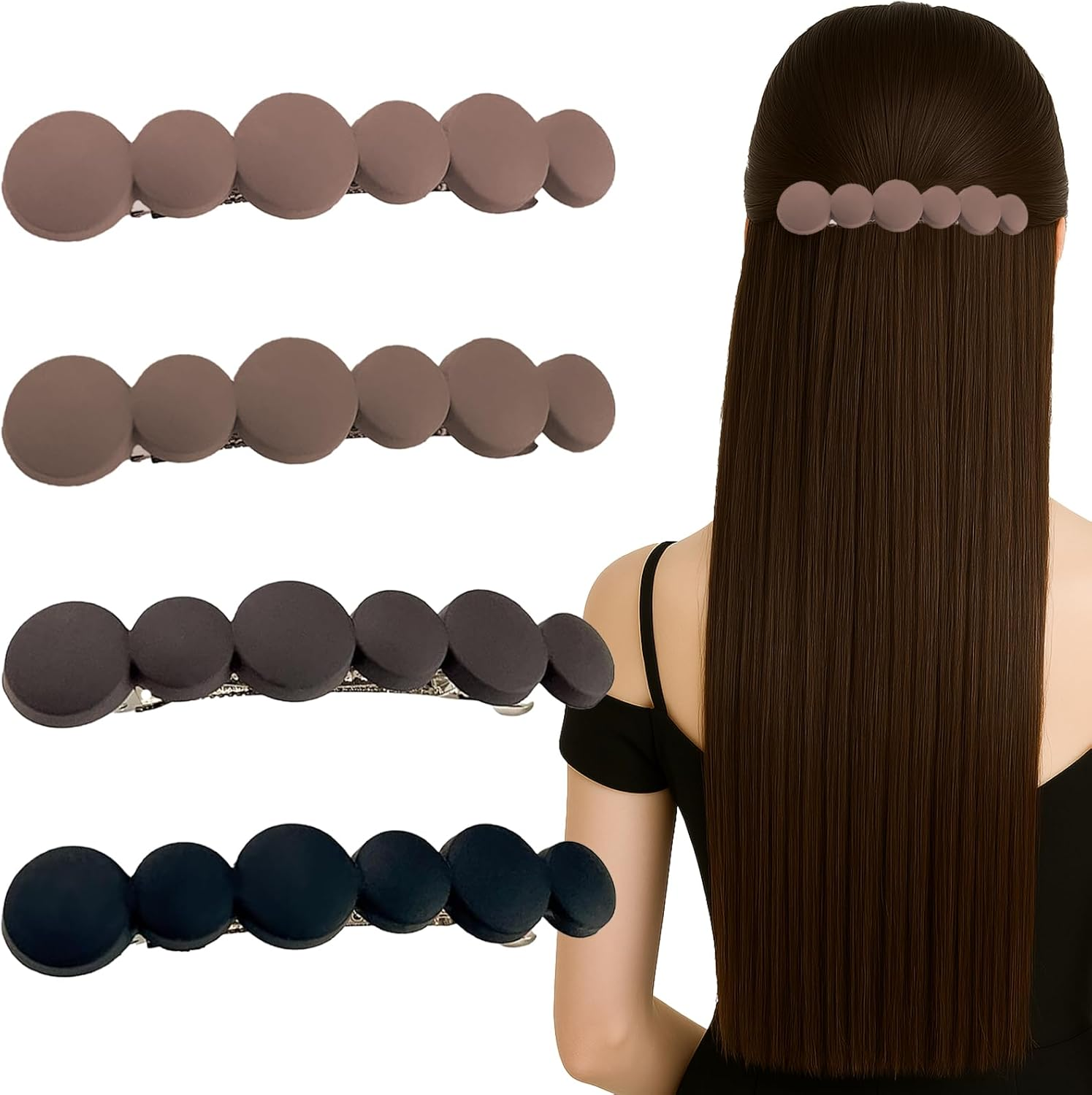 French Hair Pin, Women'S Hair Clips, Pack of 4 Hair Clips in Various Colours, Outdoor round Design, Non-Slip Girls Hair Clip, Small, Small Hair Clips for Girls and Women image number 5