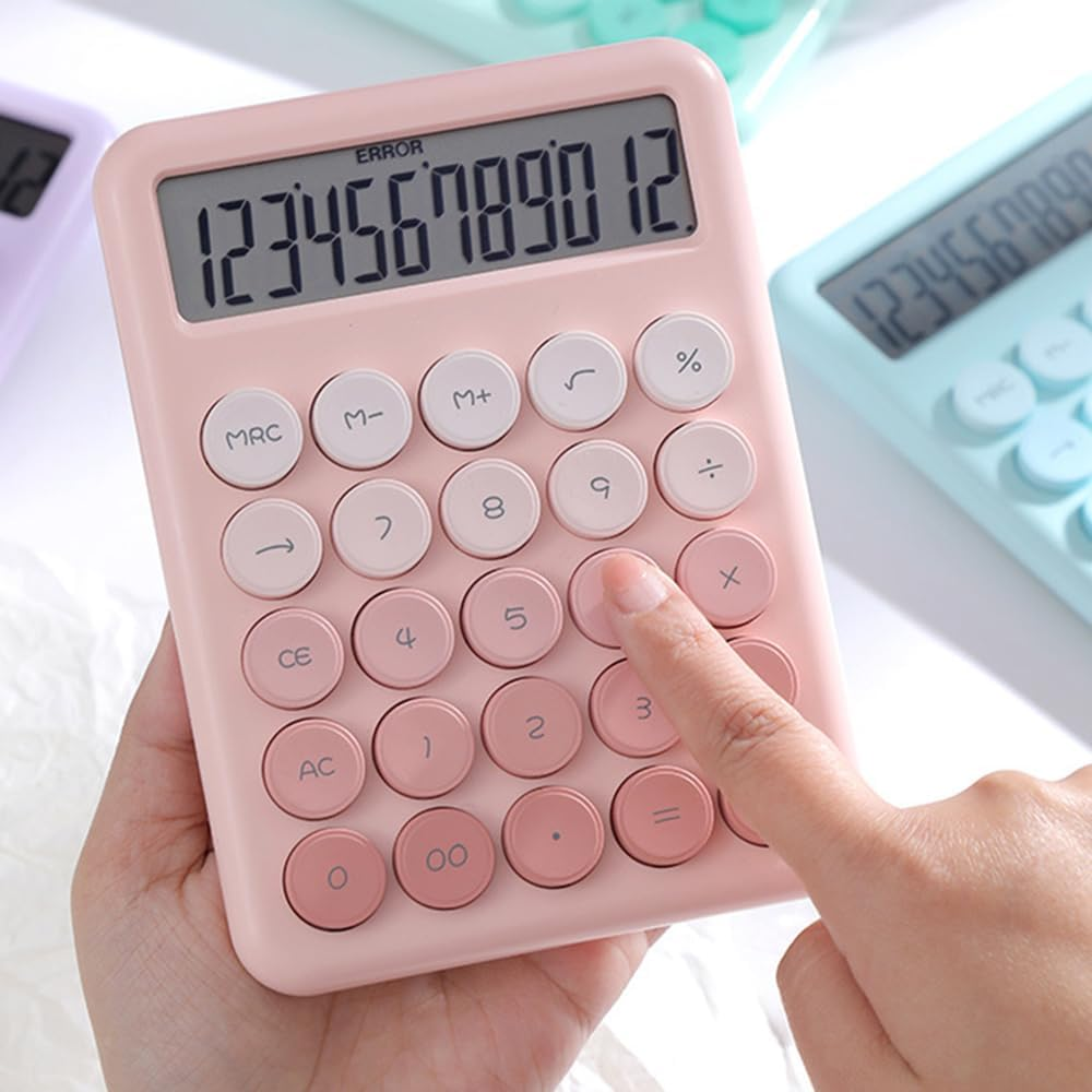 Desktop Calculator 12 Digit Large LCD Display Big round Button Cute Gradient Colored Calculator Suitable for Office School Home for Students Accountant Purple