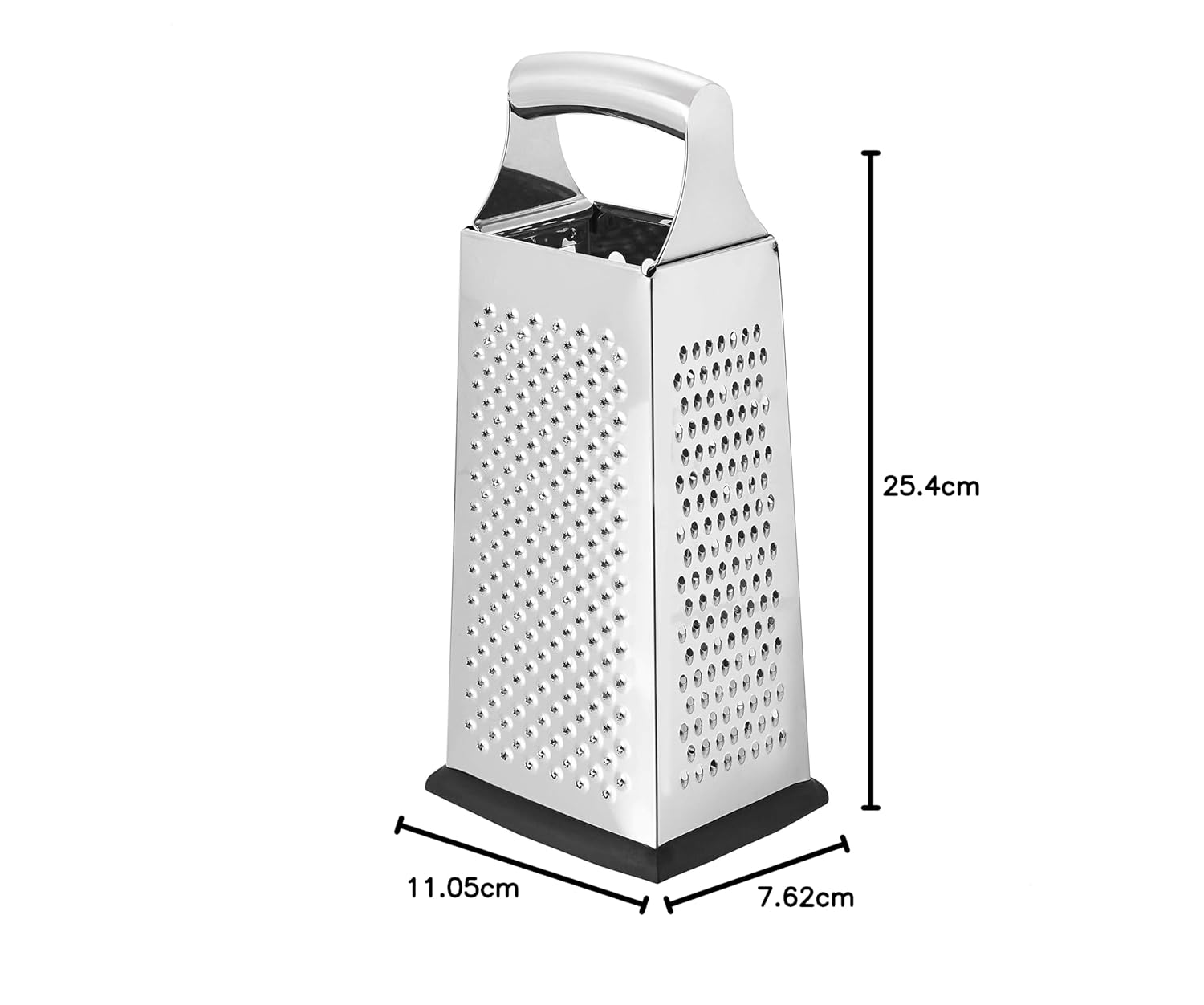 Amazon Basics Cheese Grater, Stainless Steel, 4-Sided Box Grater with Non-Slip Base, Dishwasher-Safe, Rectangular,22.8 Cm, Black (Previously Amazoncommercial Brand) image number 2