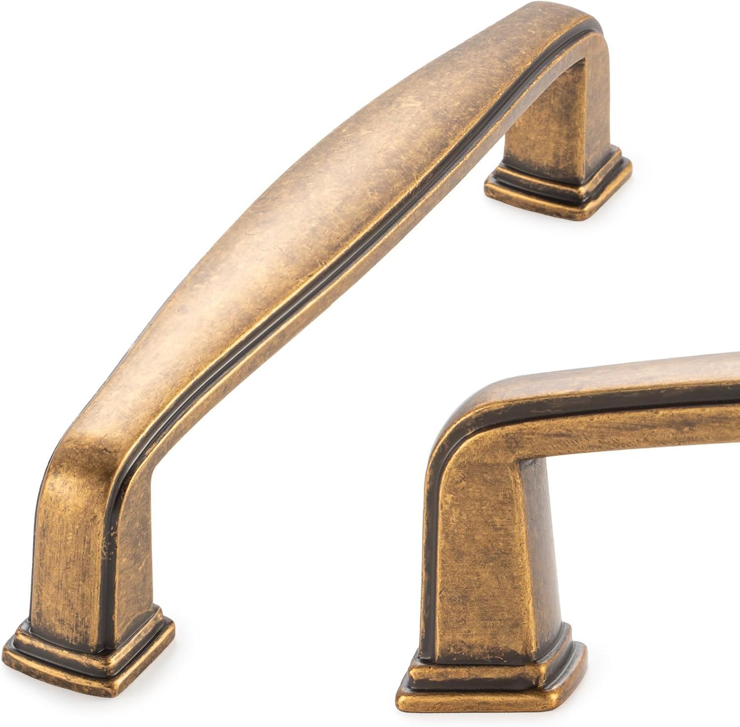 KOOFIZO Stepped Square Cabinet Knob - Antique Brass Pull Handle (31Mm / 1.2 Inch), 10-Pack for Kitchen Cupboard Door, Bedroom Dresser Drawer, Bathroom Wardrobe Hardware