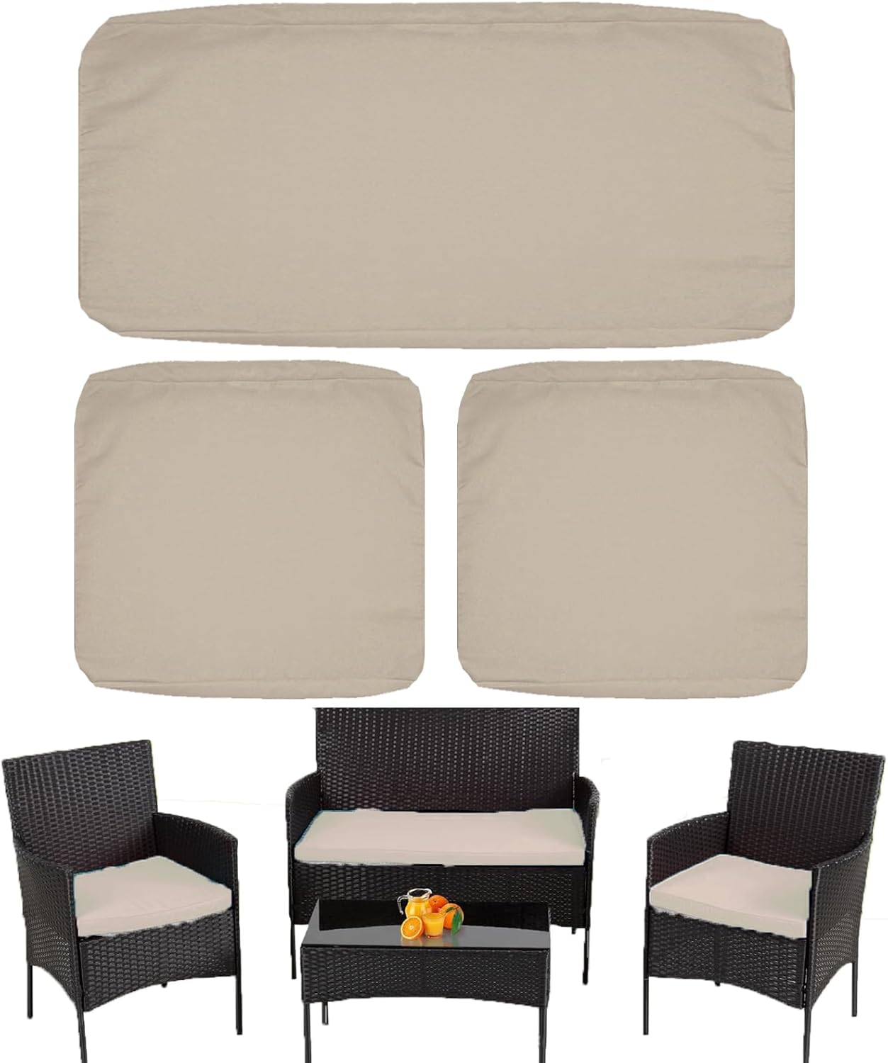 Oslimea 3Pack Patio Cushion Covers for Patio Conversation Set 4 Pieces Outdoor Seat Cushions Replacement Covers for Patio Furniture Backyard Porch Garden Poolside Balcony Sets, Blue, 42X18X3,18X18X2