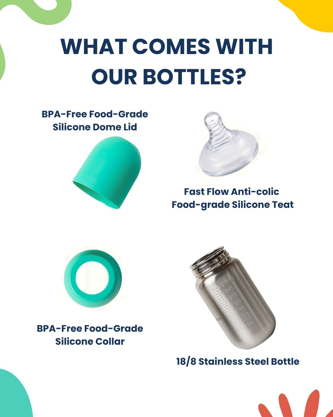 Lion & Lady 18/8 Stainless Steel Baby Bottle - 350Ml (Mint) - French Navy image number 4