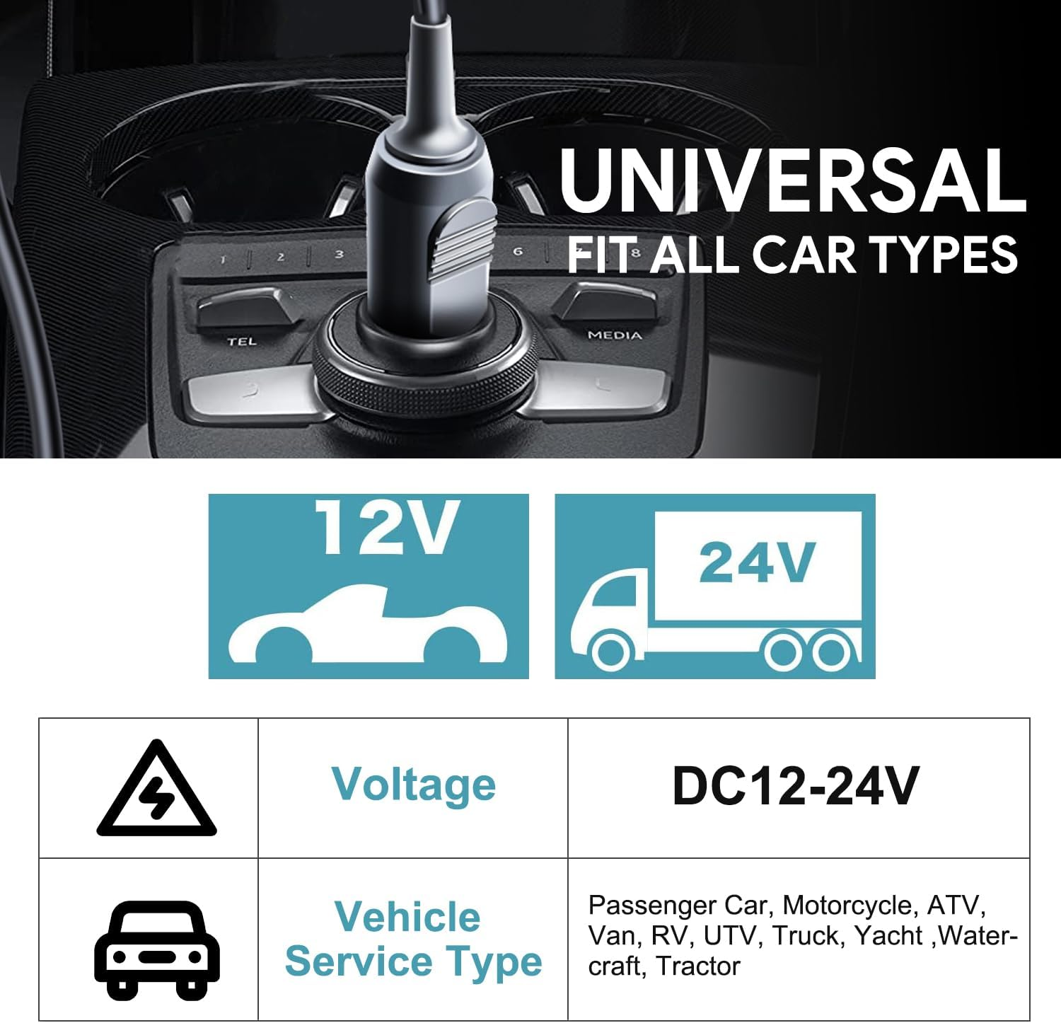 KFD DC 12V-24V Adapter Car Power Supply Car Charging Cable Charger for Sony Robust and Portable Wireless SRS-XG500 Bluetooth Party Speaker ACE2040U Bass Speaker Car Charger Cigarette Lighter image number 6