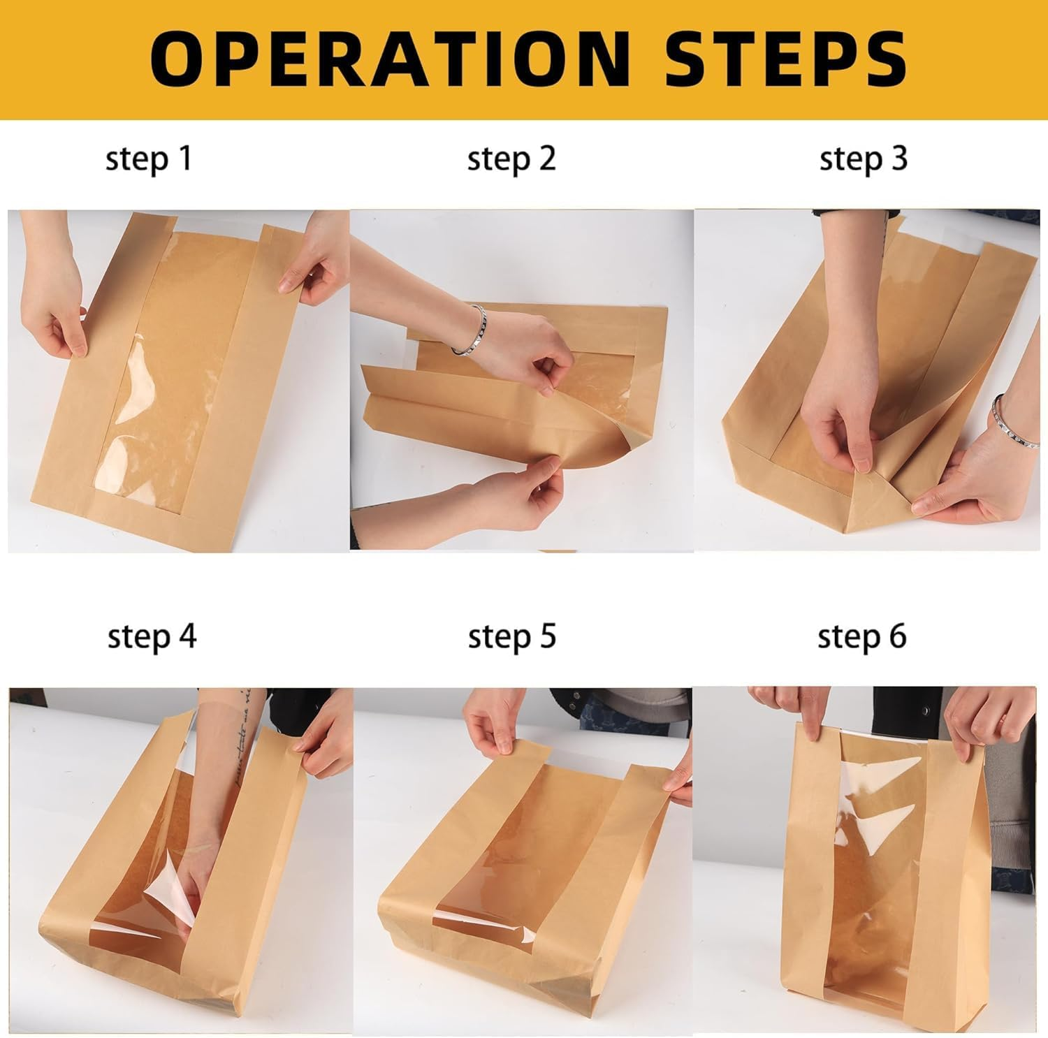 MKUCCD 50PCS Paper Bread Bags with Handmade Stickers, Large Kraft Homemade Bread Sourdough Bags with Clear Window Baked Food Packaging Storage (31X21X9 Inch)