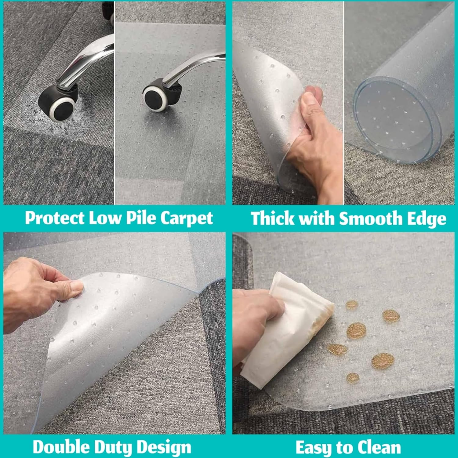 Anyuainiya Office Chair Mat for Carpet, 120X90Cm Clear Floor Mats with Lip, Computer Desk Chair Mat for Low Carpeted Floors, Easy Glide for Office or Home with Extended Lip image number 2