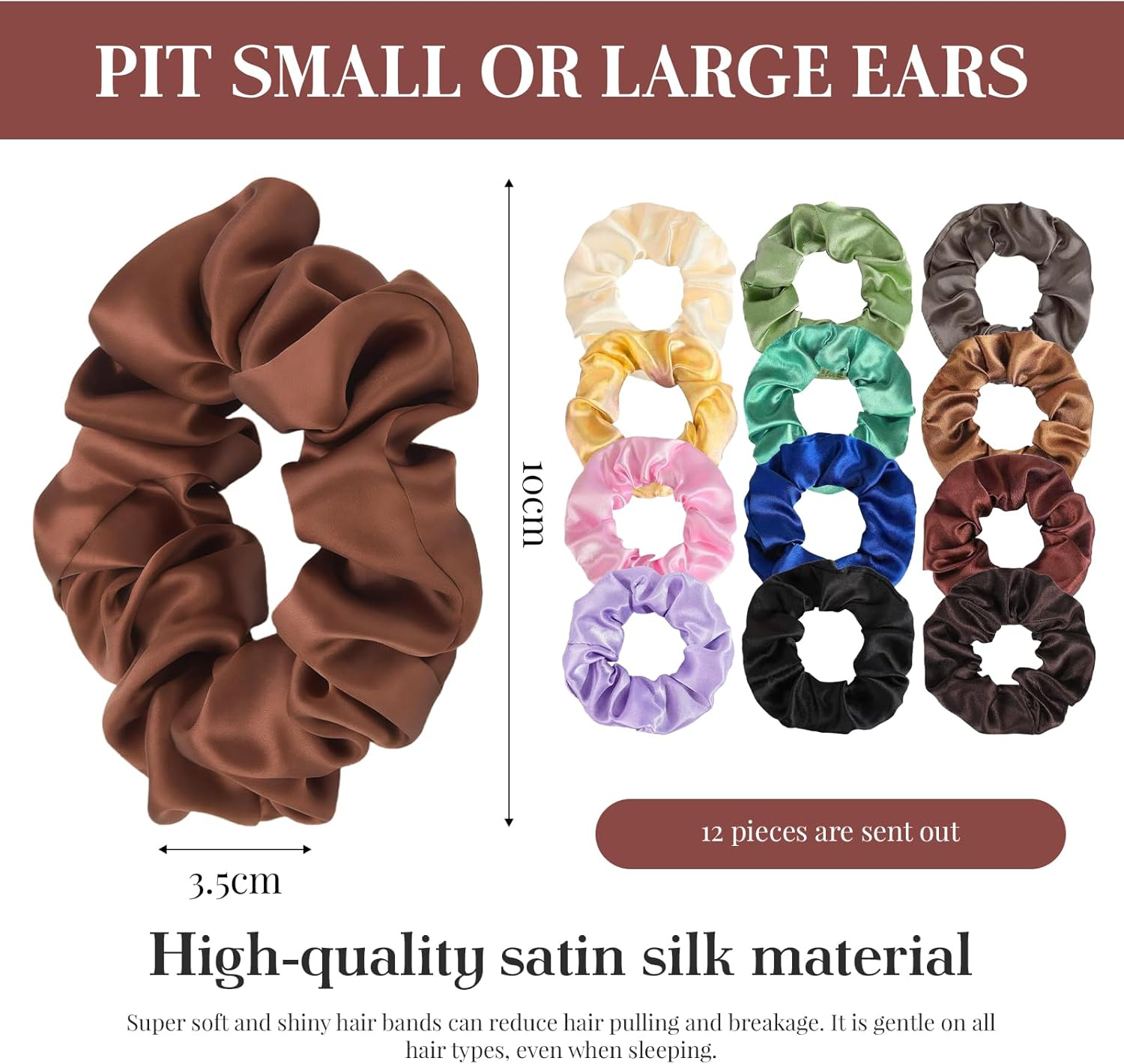 12 Pcs Silk Scrunchies, Soft Hair Accessories for Women & Girls, Elastic Hair Ties & Scrunchies for Women for Work, Yoga, Parties (Assorted Colours) image number 3